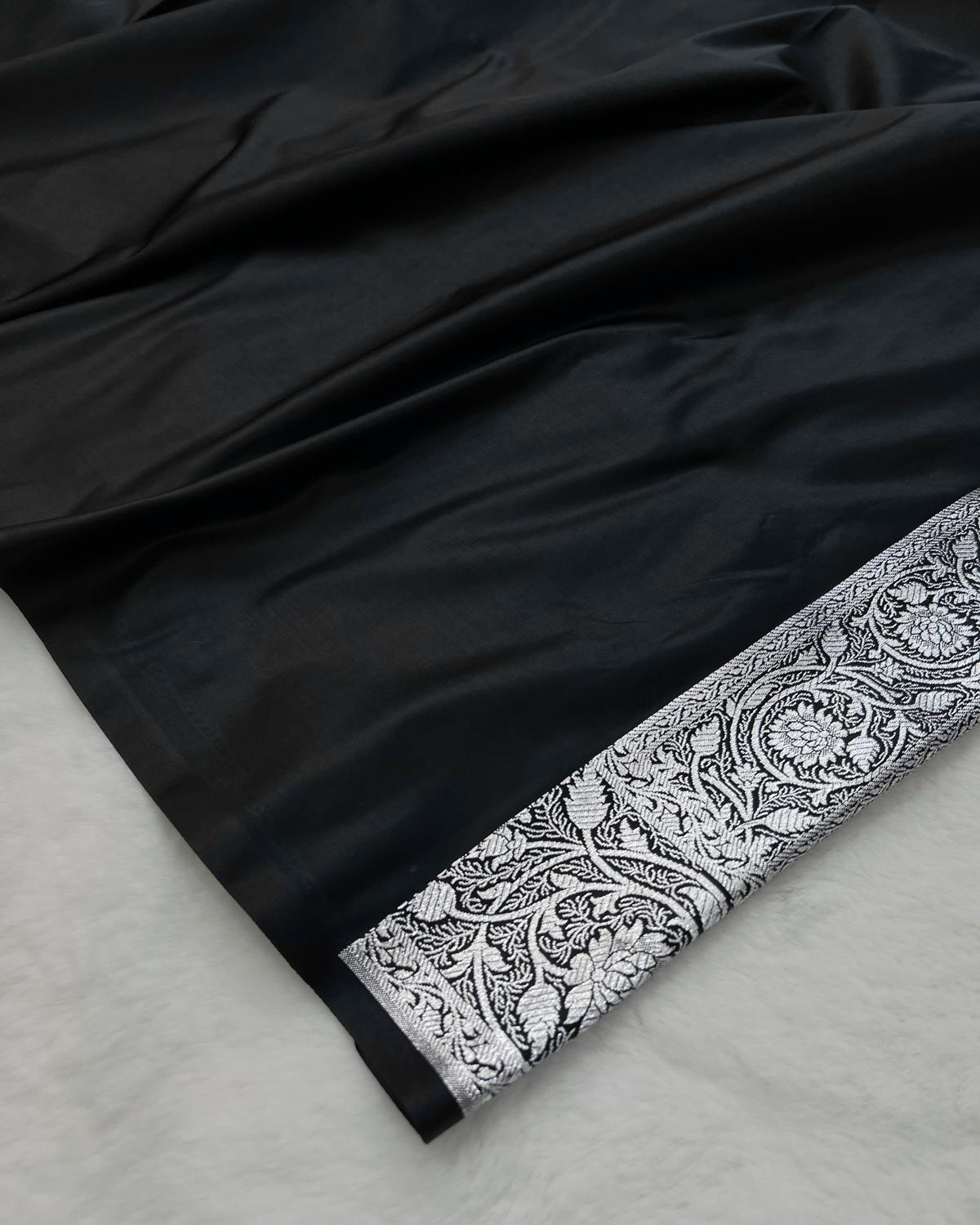 Matching Black designer blouse piece with silver zari border for wedding season saree-Niyarah