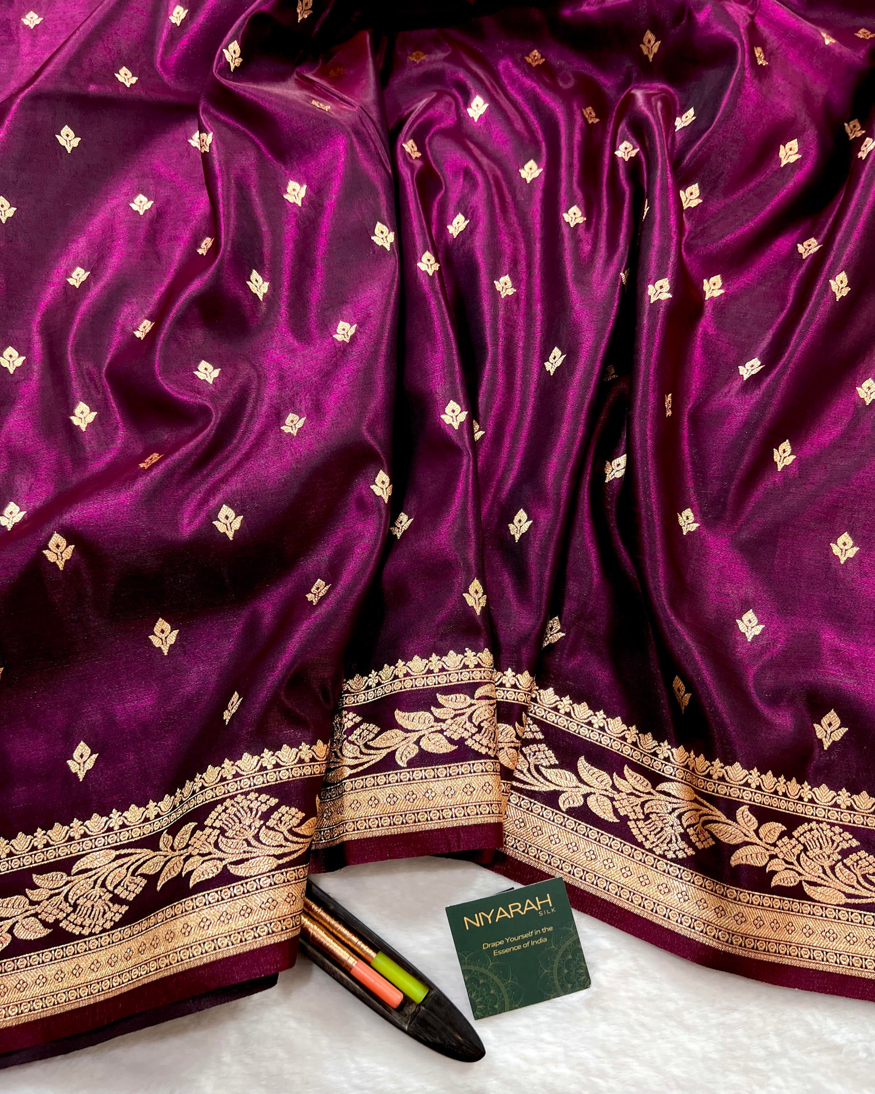 Wine Shades Banarasi Booti Mashru Satin Silk Saree - Niyarah