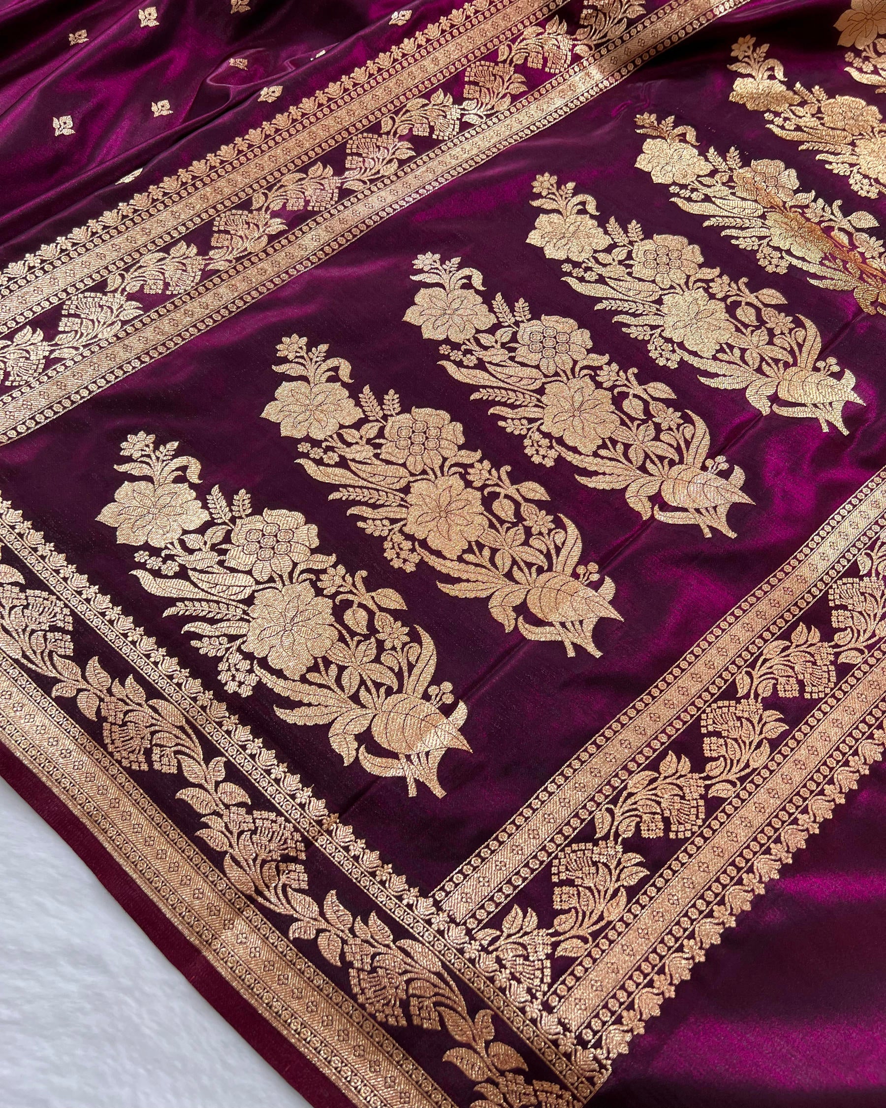 Wine Shades Banarasi Booti Mashru Satin Silk Saree - Niyarah