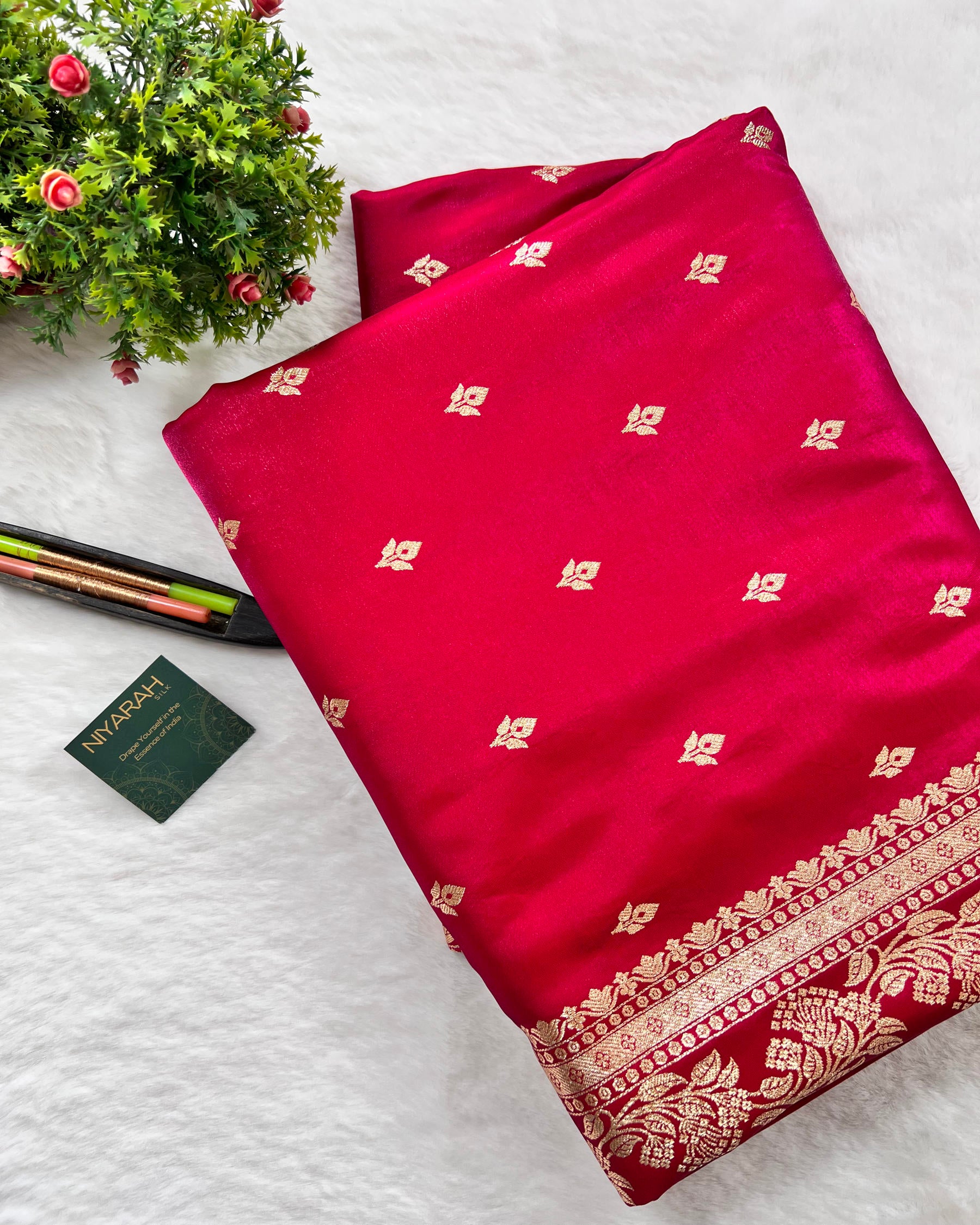 Rani Shades Banarasi Booti Mashru Satin Silk Saree - Niyarah