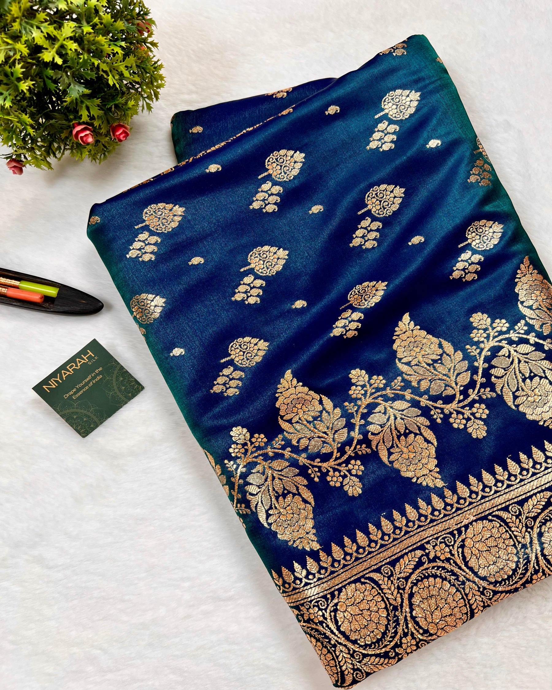 Cross Peacock Banarasi Boota Mashru Satin Silk Saree - Niyarah