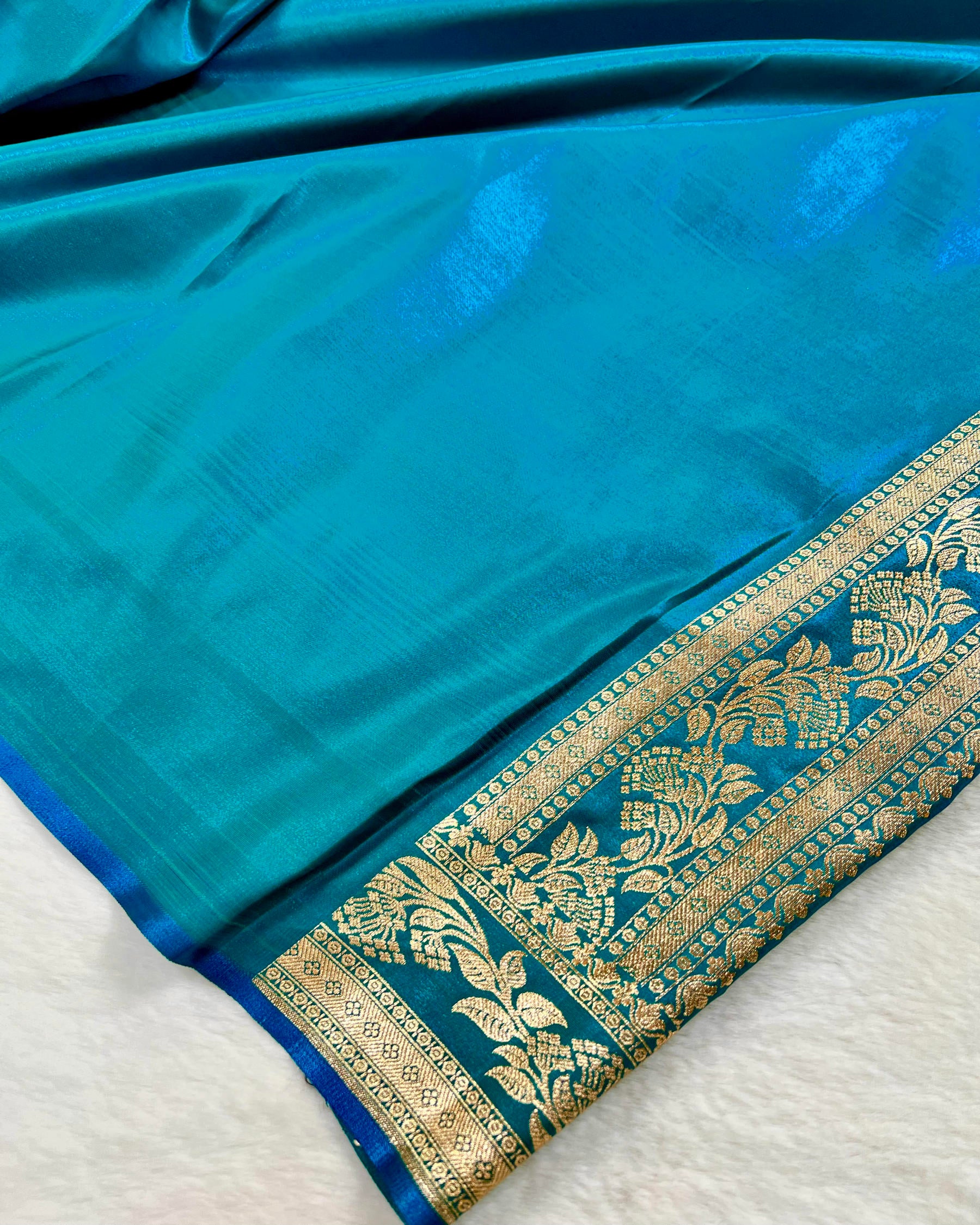 Turquoise Shades Banarasi Booti Mashru Satin Silk Saree - Niyarah