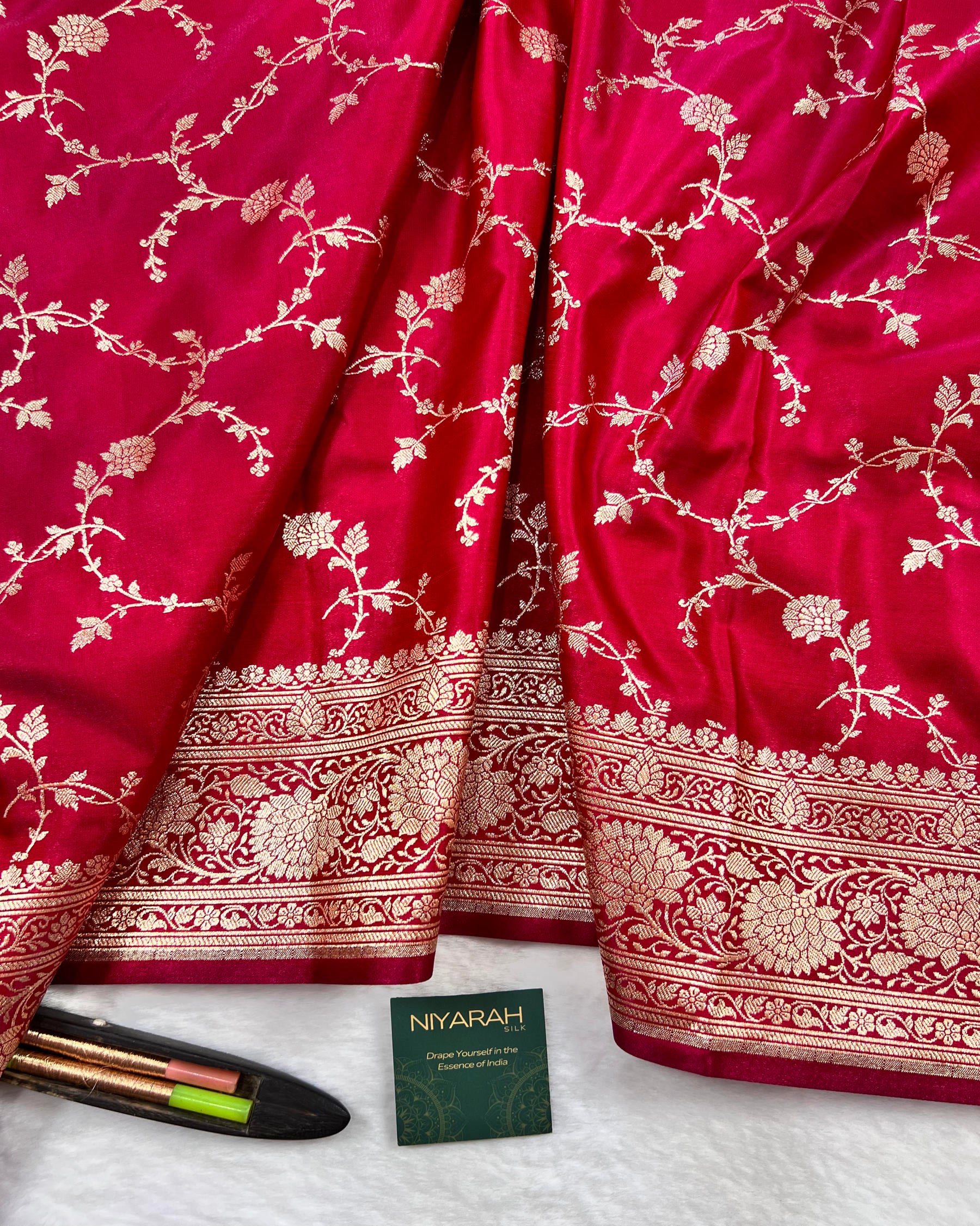 Rani Pink Shades Floral Zaal Mashru Satin Silk Saree - Niyarah