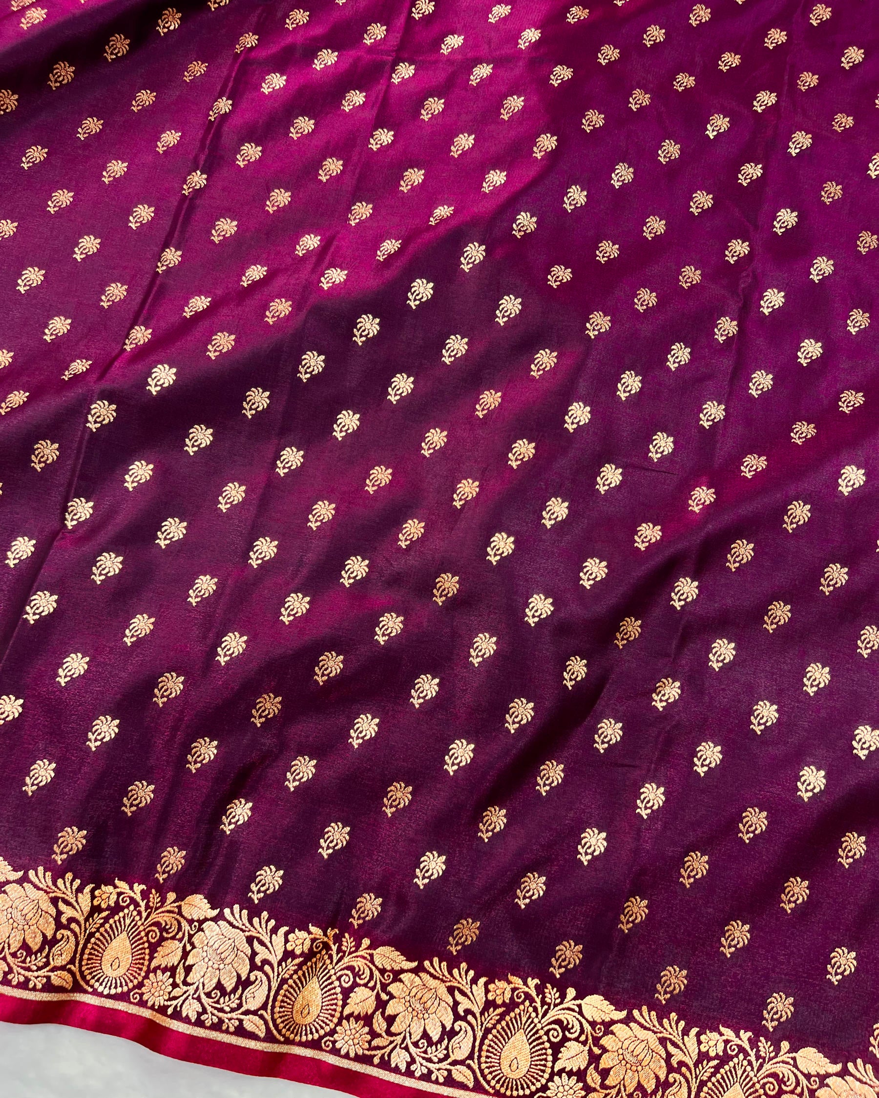 Soft Wine Shades Banarasi Booti Mashru Satin Silk Saree - Niyarah