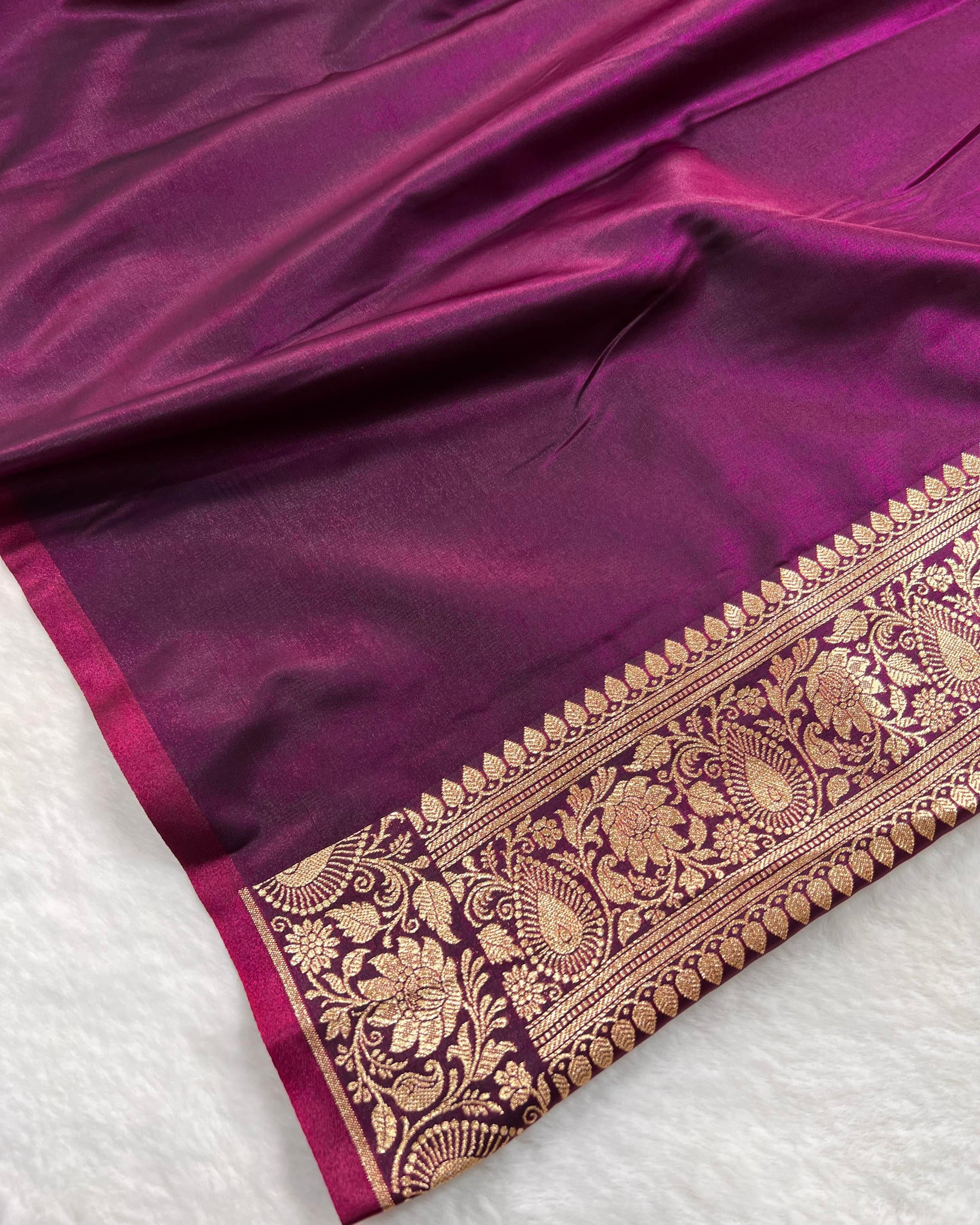 Soft Wine Shades Banarasi Booti Mashru Satin Silk Saree - Niyarah