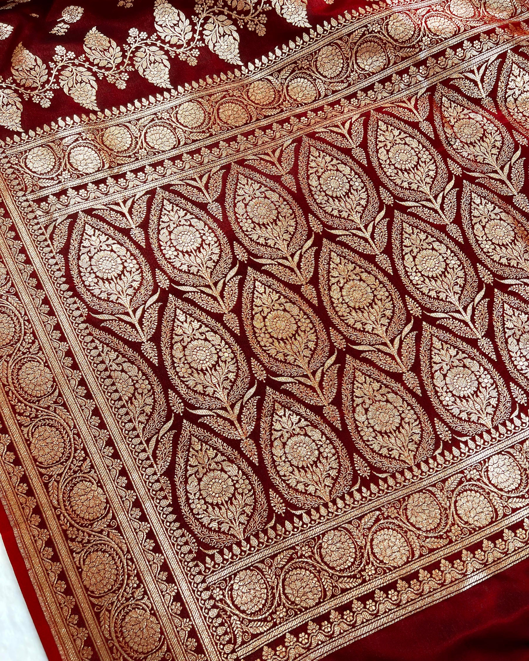 Dark Maroon Shades Banarasi Boota Mashru Satin Silk Saree - Niyarah