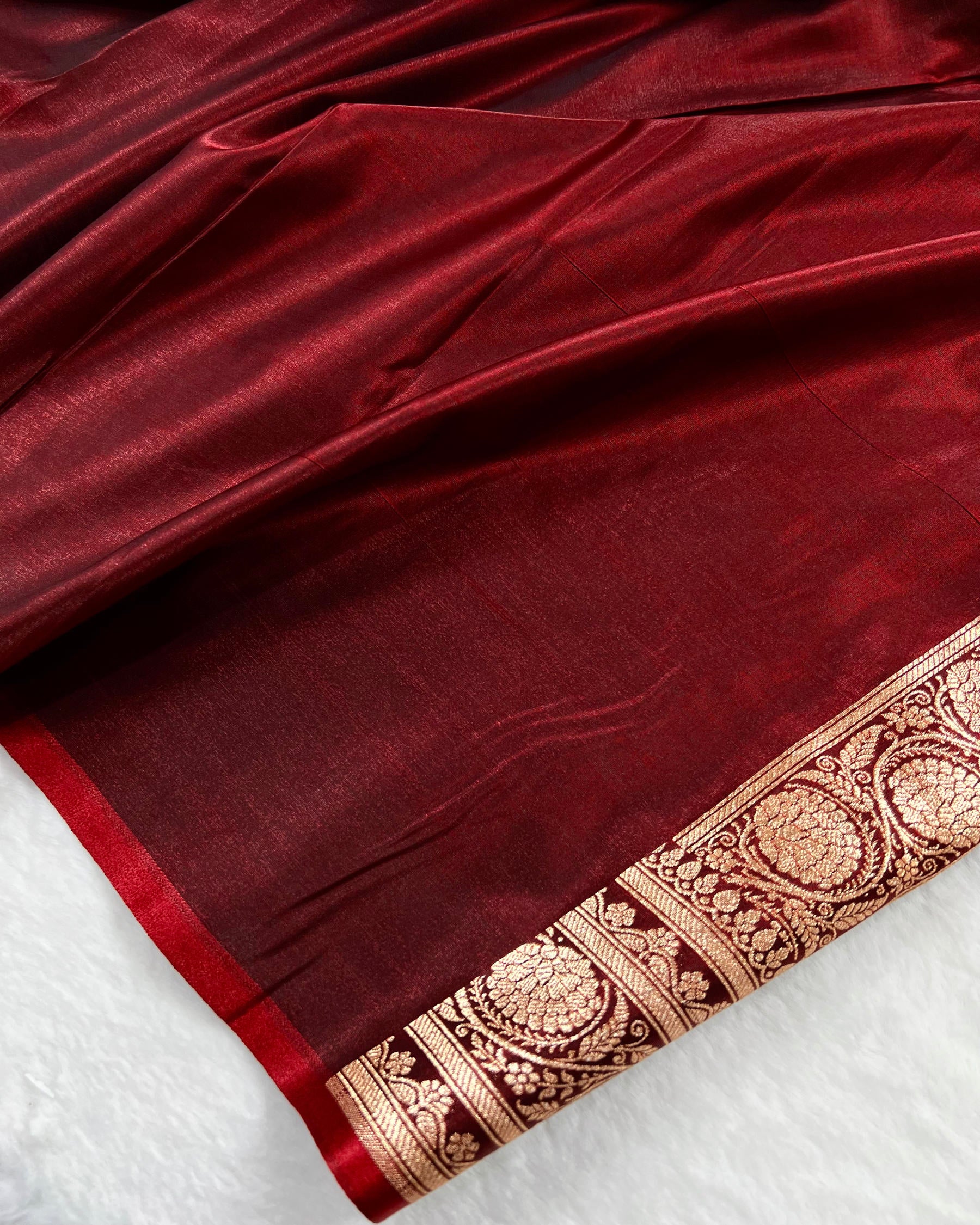 Dark Maroon Shades Banarasi Boota Mashru Satin Silk Saree - Niyarah