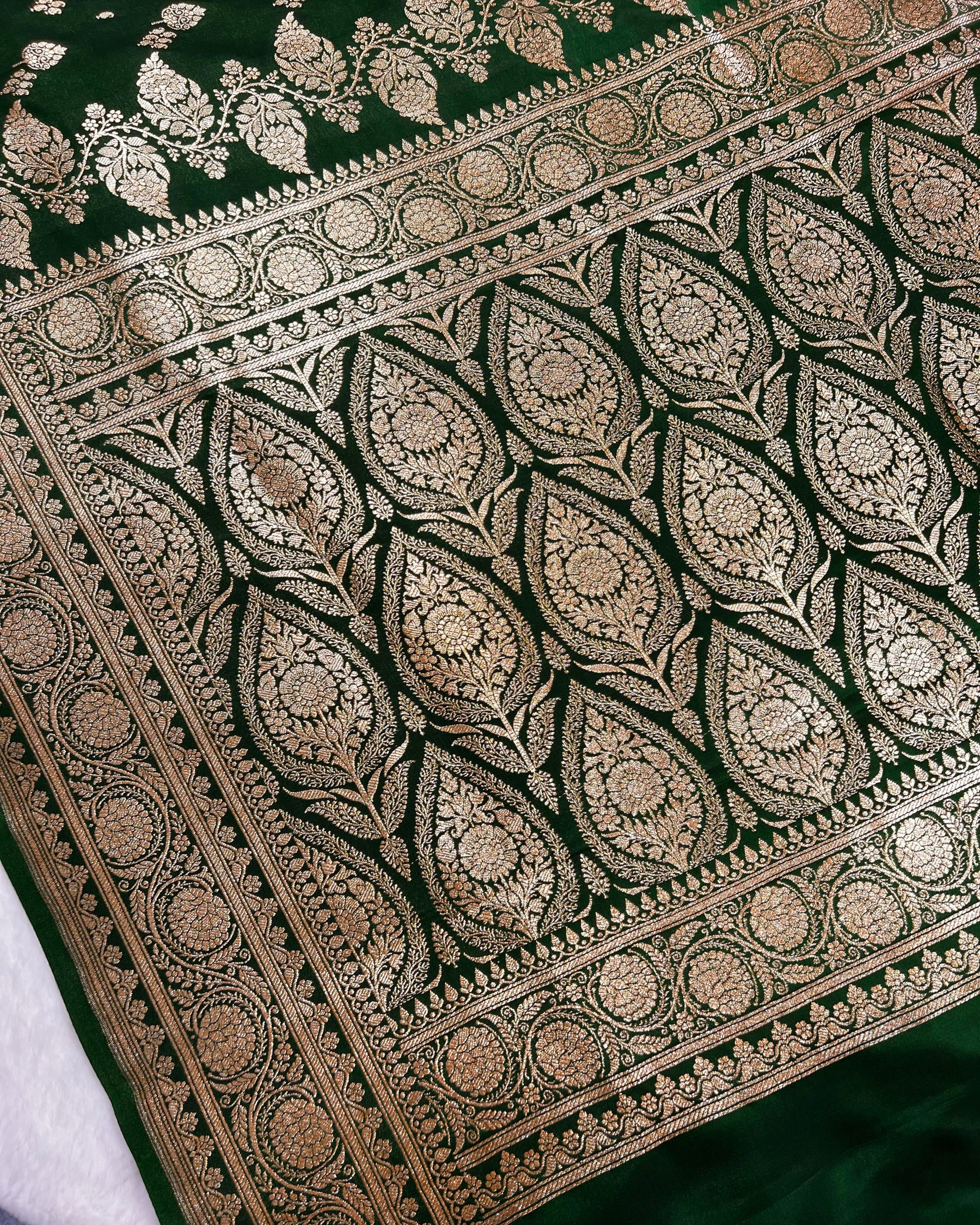 Bottle Green Banarasi Boota Mashru Satin Silk Saree - Niyarah