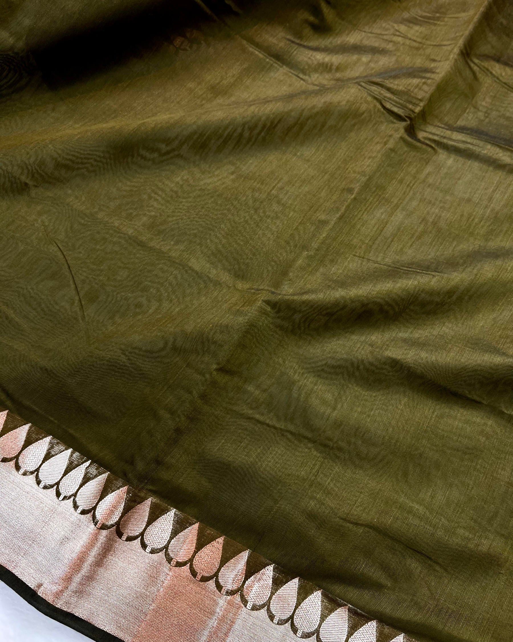 Daily Wear Mehandi Plain Breathable Cotton Silk Saree - Niyarah