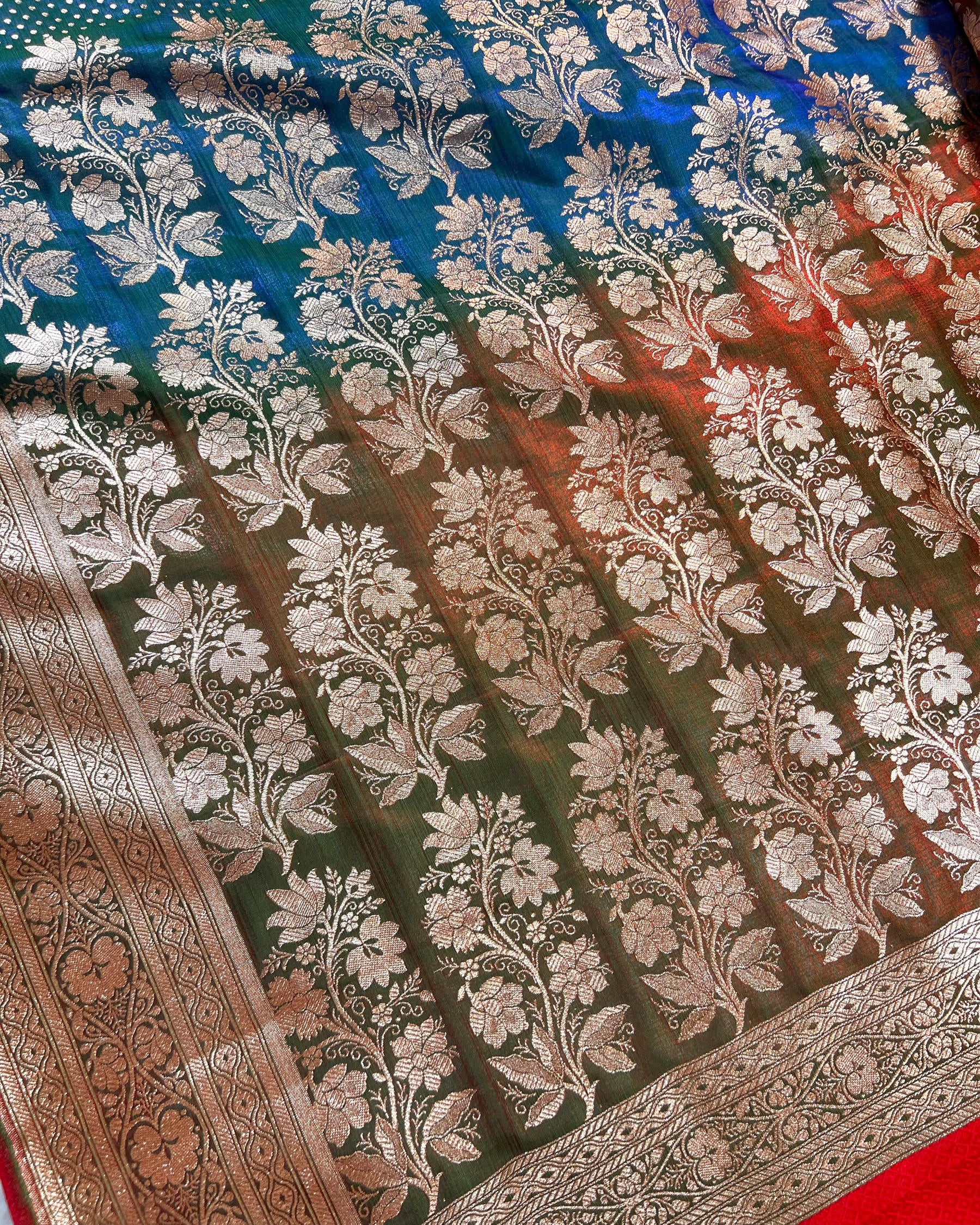 Peacock Green Banarasi Dot Pattern Booti Satin Silk Saree, Tanchui Blouse - Niyarah