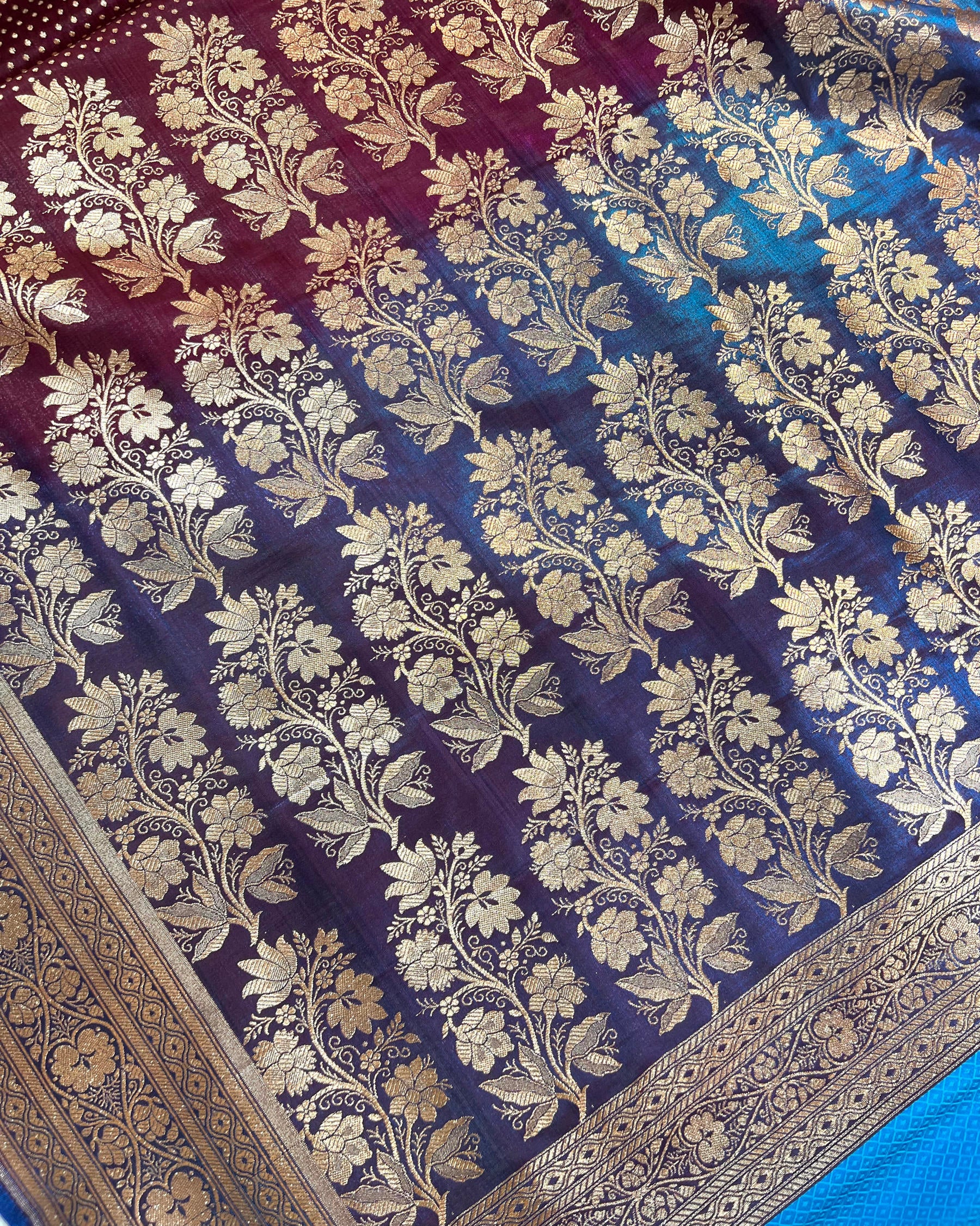 Wine Shades Banarasi Dot Pattern Booti Satin Silk Saree, Tanchui Blouse - Niyarah
