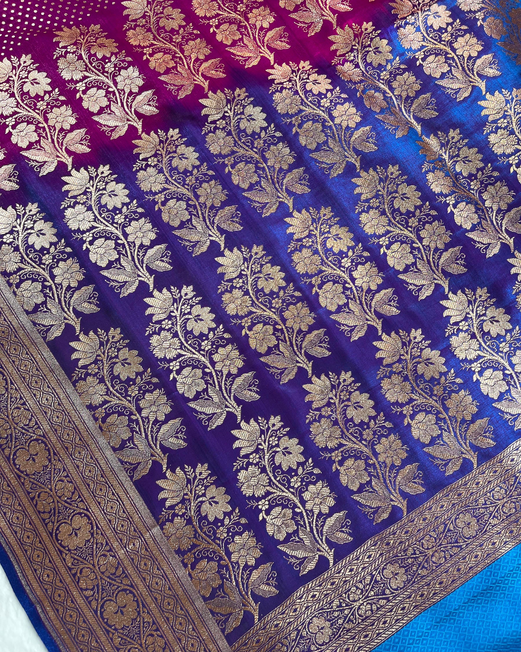 Rani Pink Banarasi Dot Pattern Booti Satin Silk Saree, Tanchui Blouse - Niyarah