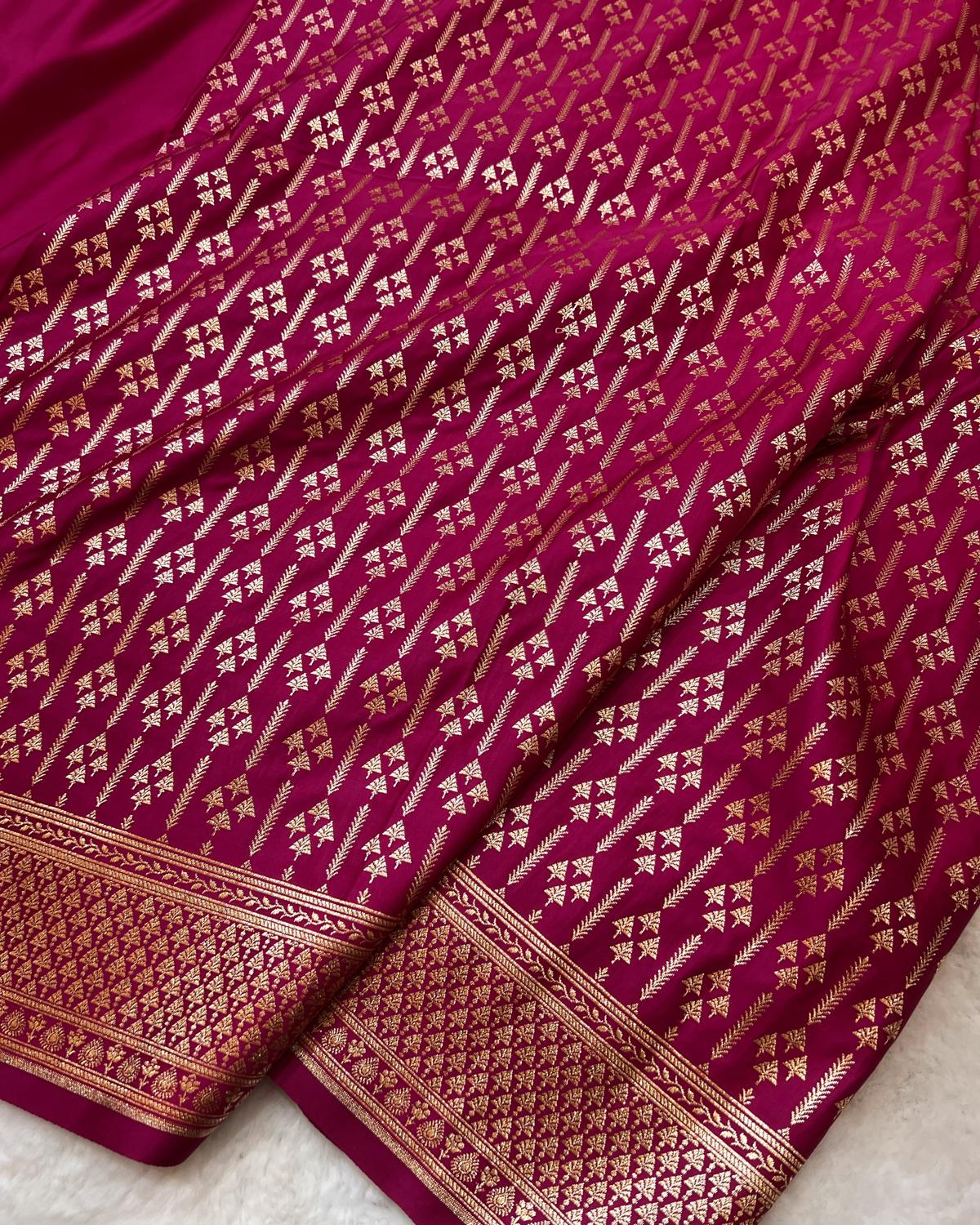 Rani Pink Shades Banarasi Shahi Jaal Mashru Katan Silk Saree
