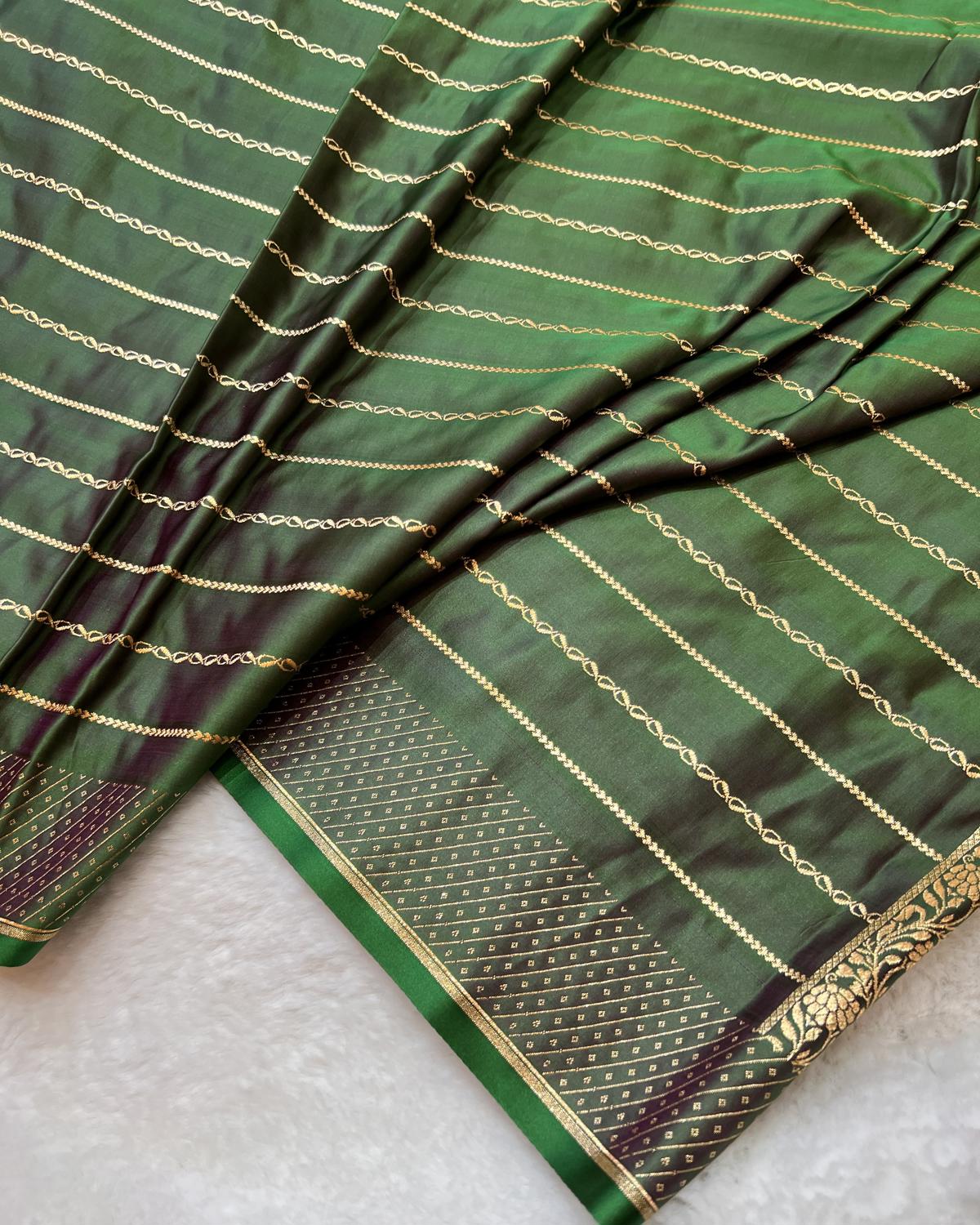 Cross Green with Purple Shades Banarasi Booti Mashru Katan Silk Saree