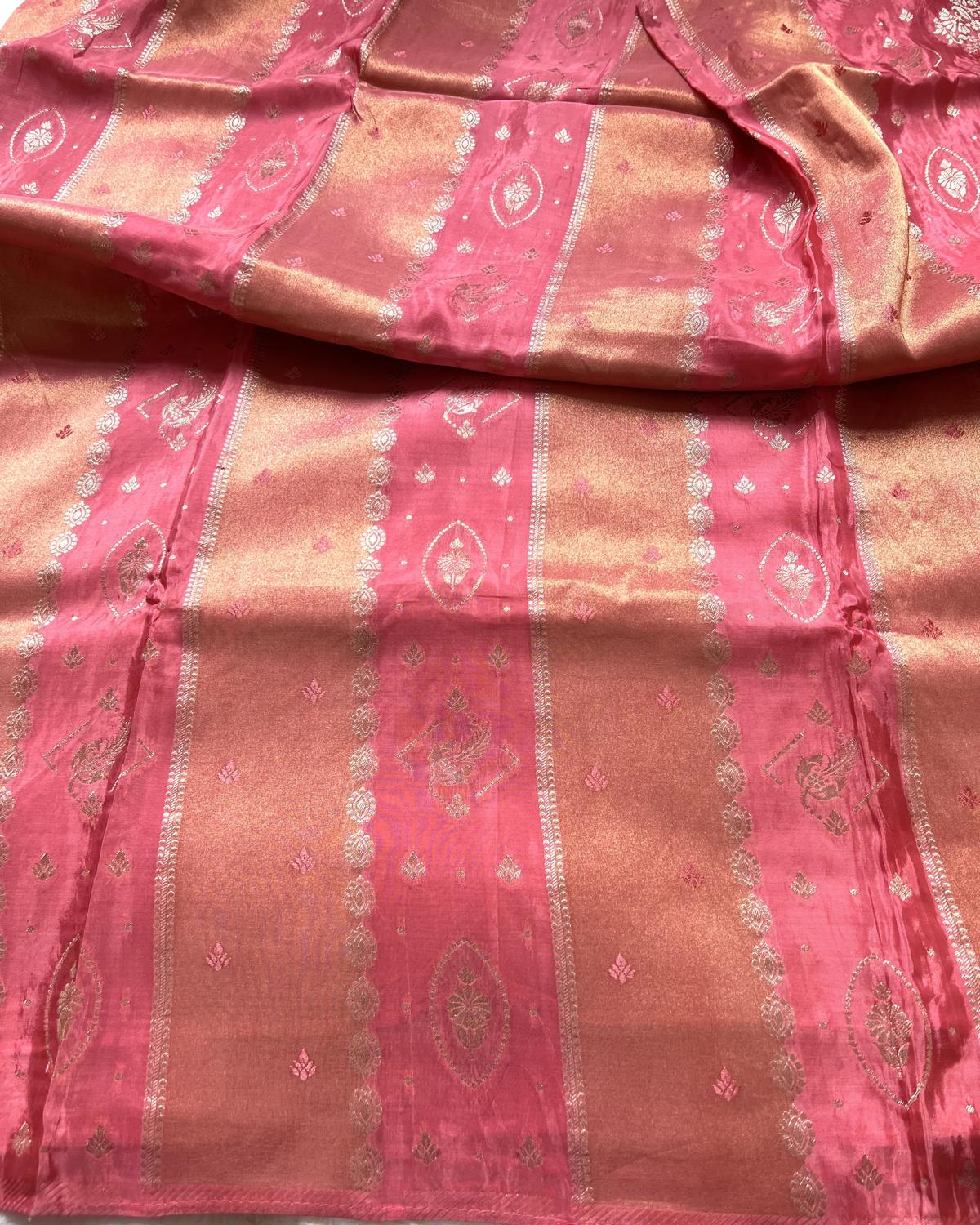 Baby Pink Shades Viscose Tissue Silk Saree With Rich Pallu & Tassels
