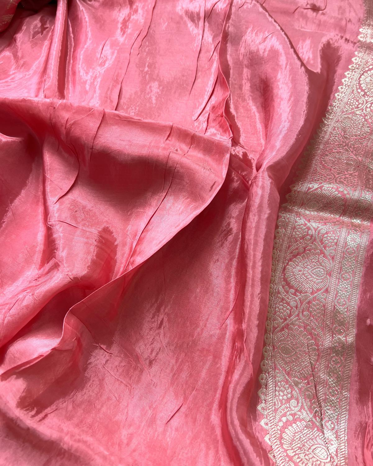 Baby Pink Shades Viscose Tissue Silk Saree With Rich Pallu & Tassels