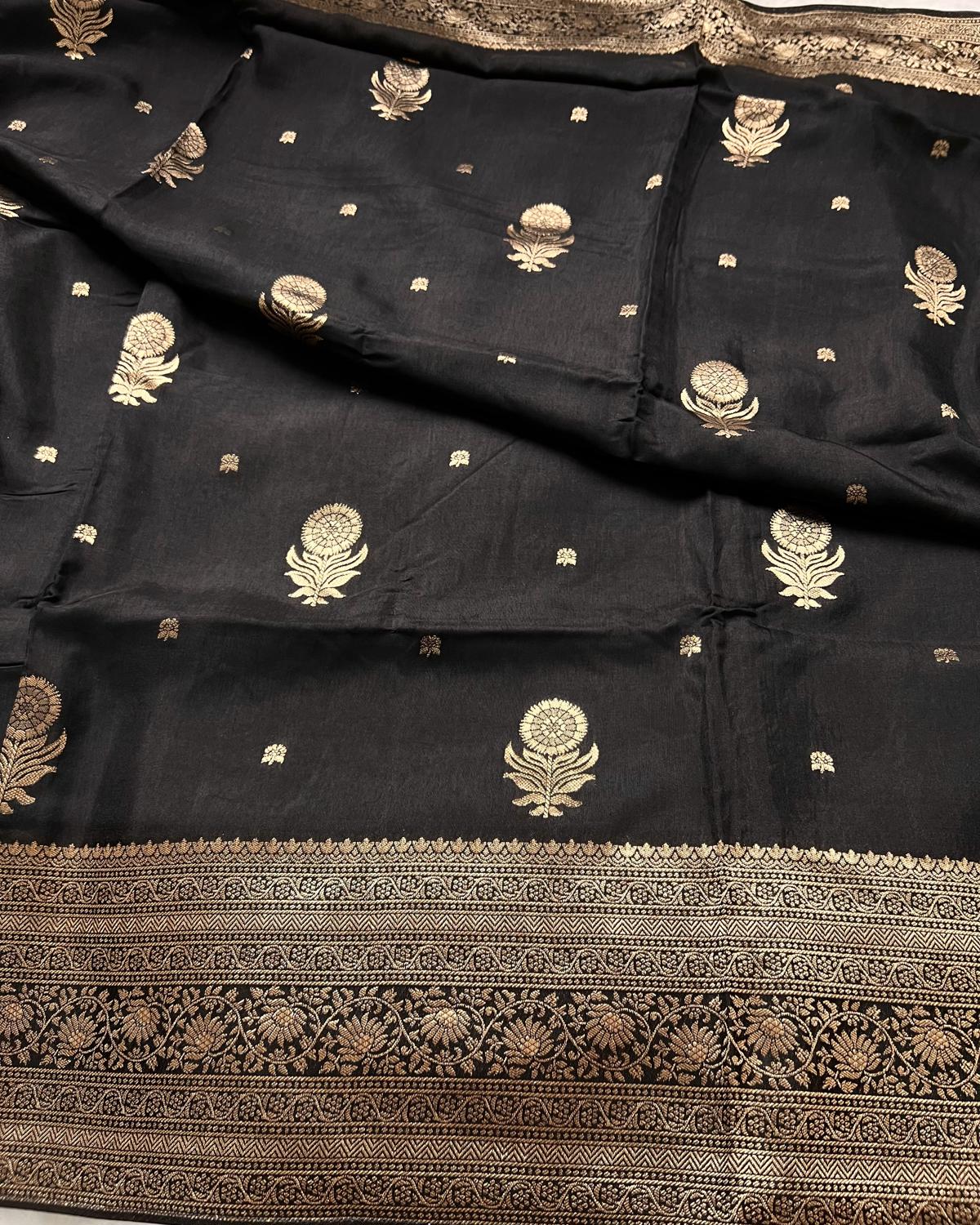 Black Shades Banarasi-inspired Floral Boota Pattern Viscose Saree with Rich Pallu