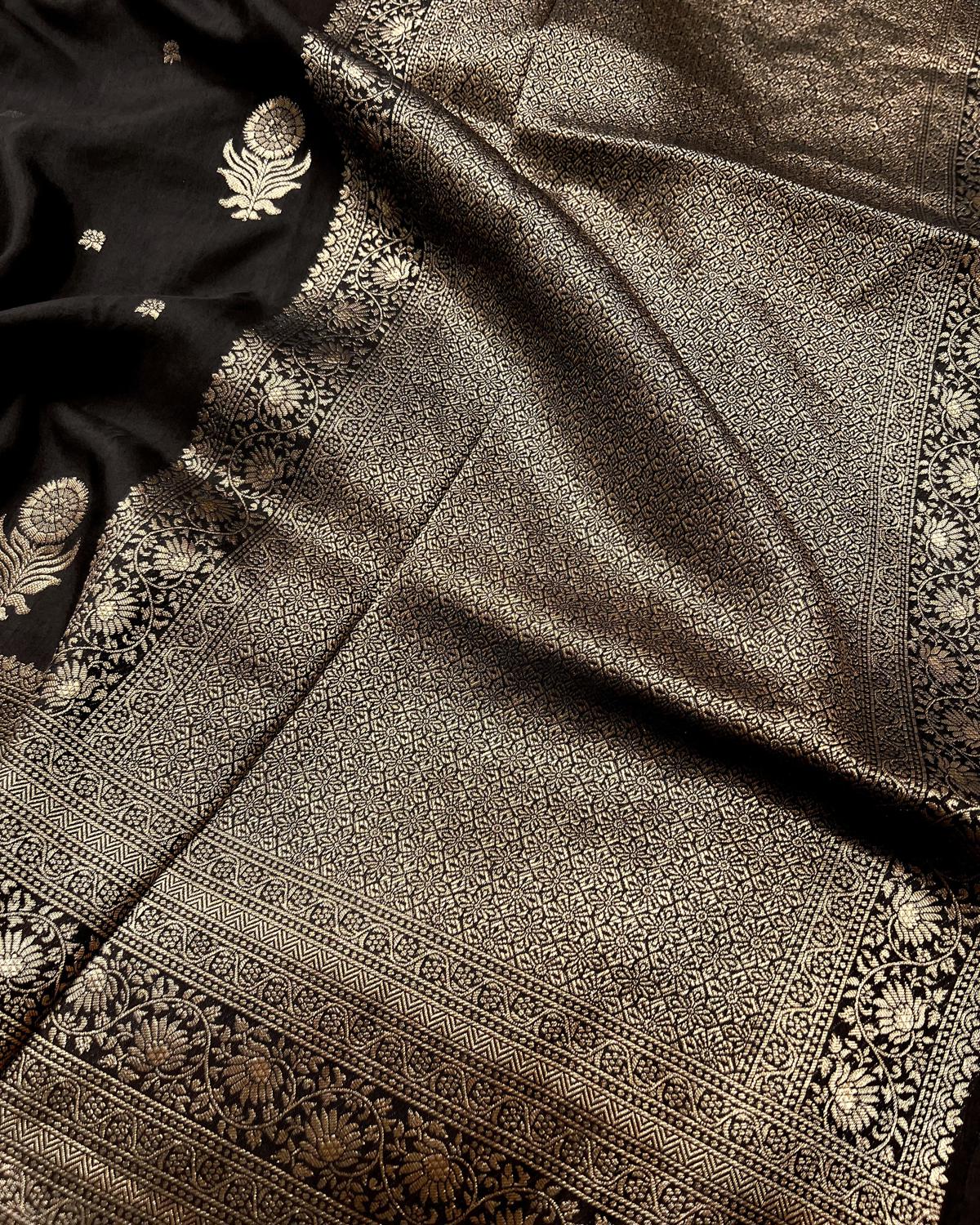 Black Shades Banarasi-inspired Floral Boota Pattern Viscose Saree with Rich Pallu