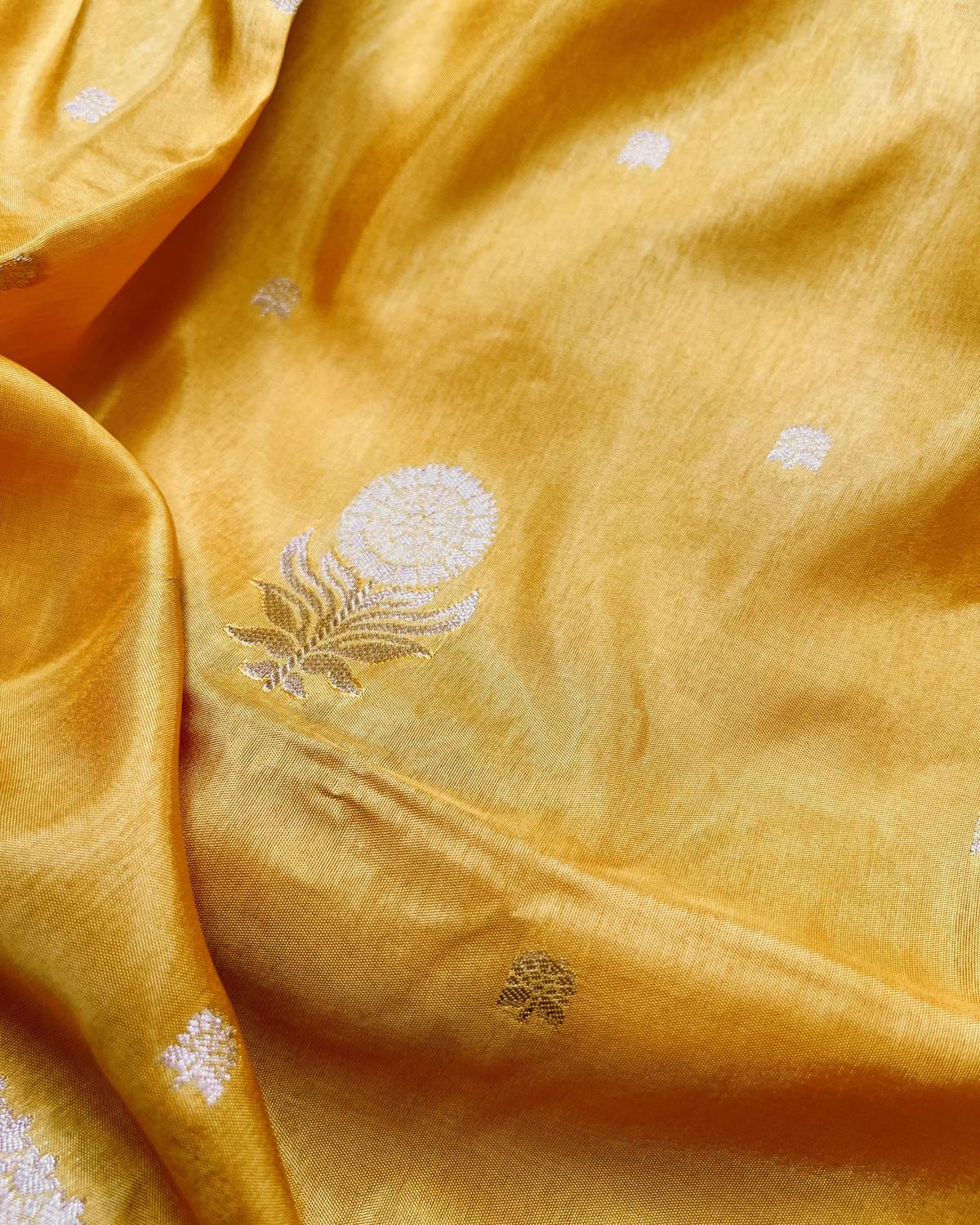 Yellow Shades Banarasi-inspired Floral Boota Pattern Viscose Saree with Rich Pallu