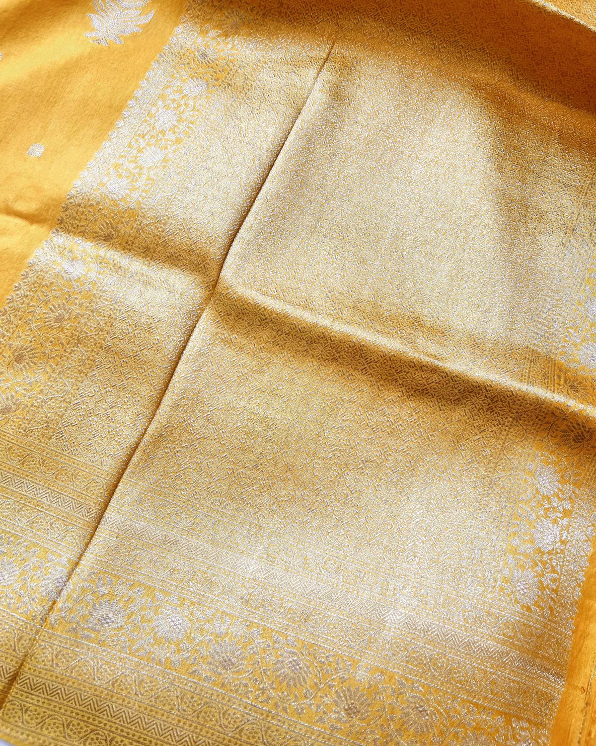 Yellow Shades Banarasi-inspired Floral Boota Pattern Viscose Saree with Rich Pallu