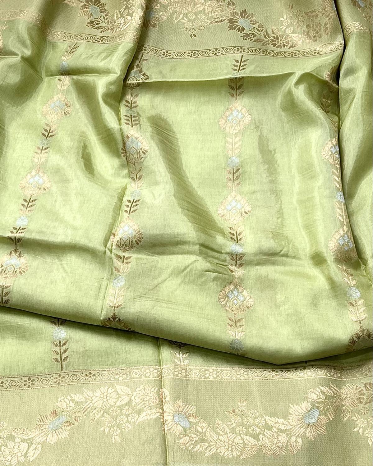 Pista Green Shades Sona-Rupa Striped Pattern Viscose Saree with Rich Pallu