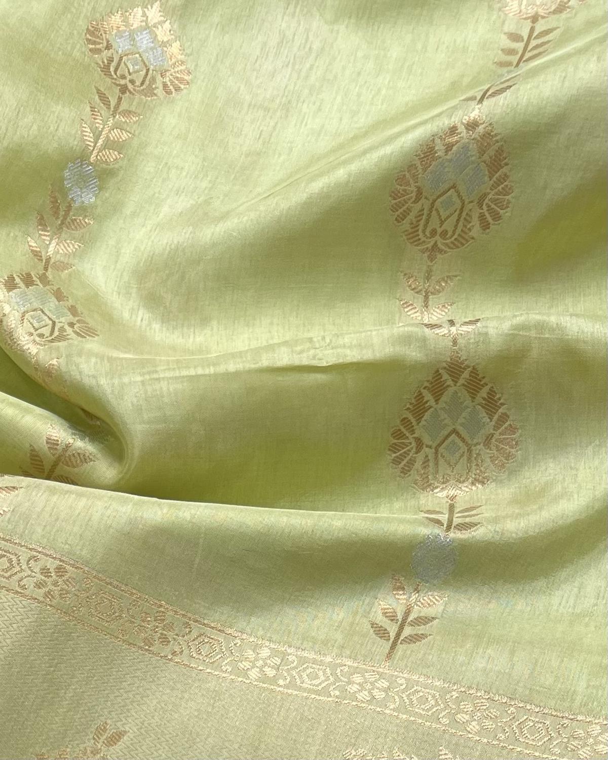 Pista Green Shades Sona-Rupa Striped Pattern Viscose Saree with Rich Pallu