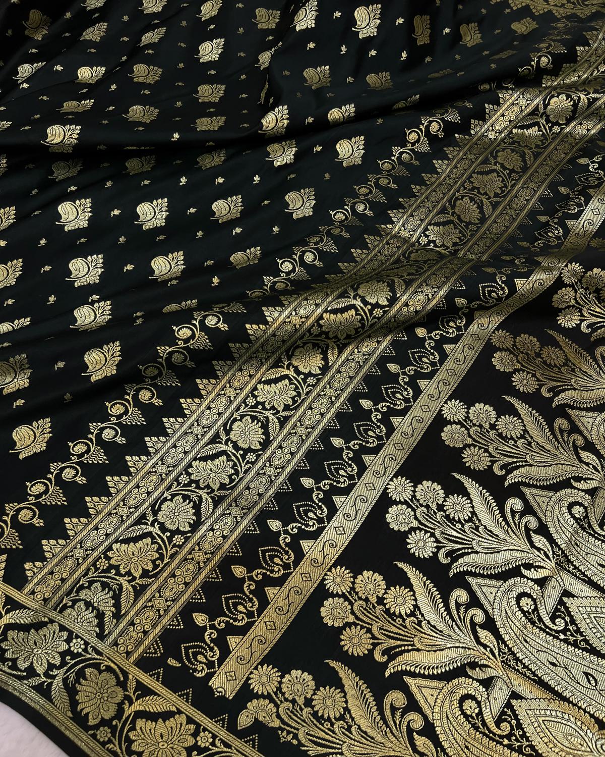 Black Shades Banarasi Boota Mashru Katan Silk Saree With Rich Pallu