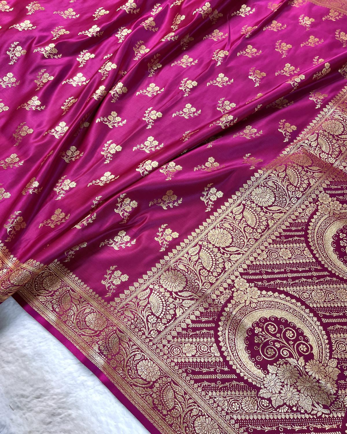 Rani Pink Shades Banarasi Boota Mashru Katan Silk Saree