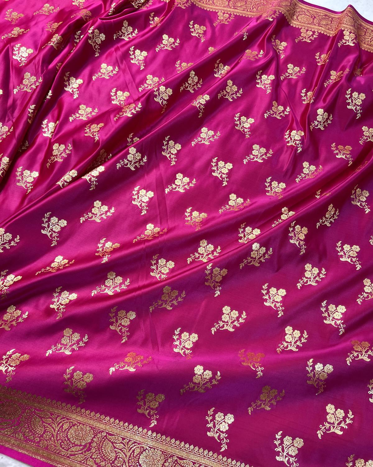 Rani Pink Shades Banarasi Boota Mashru Katan Silk Saree