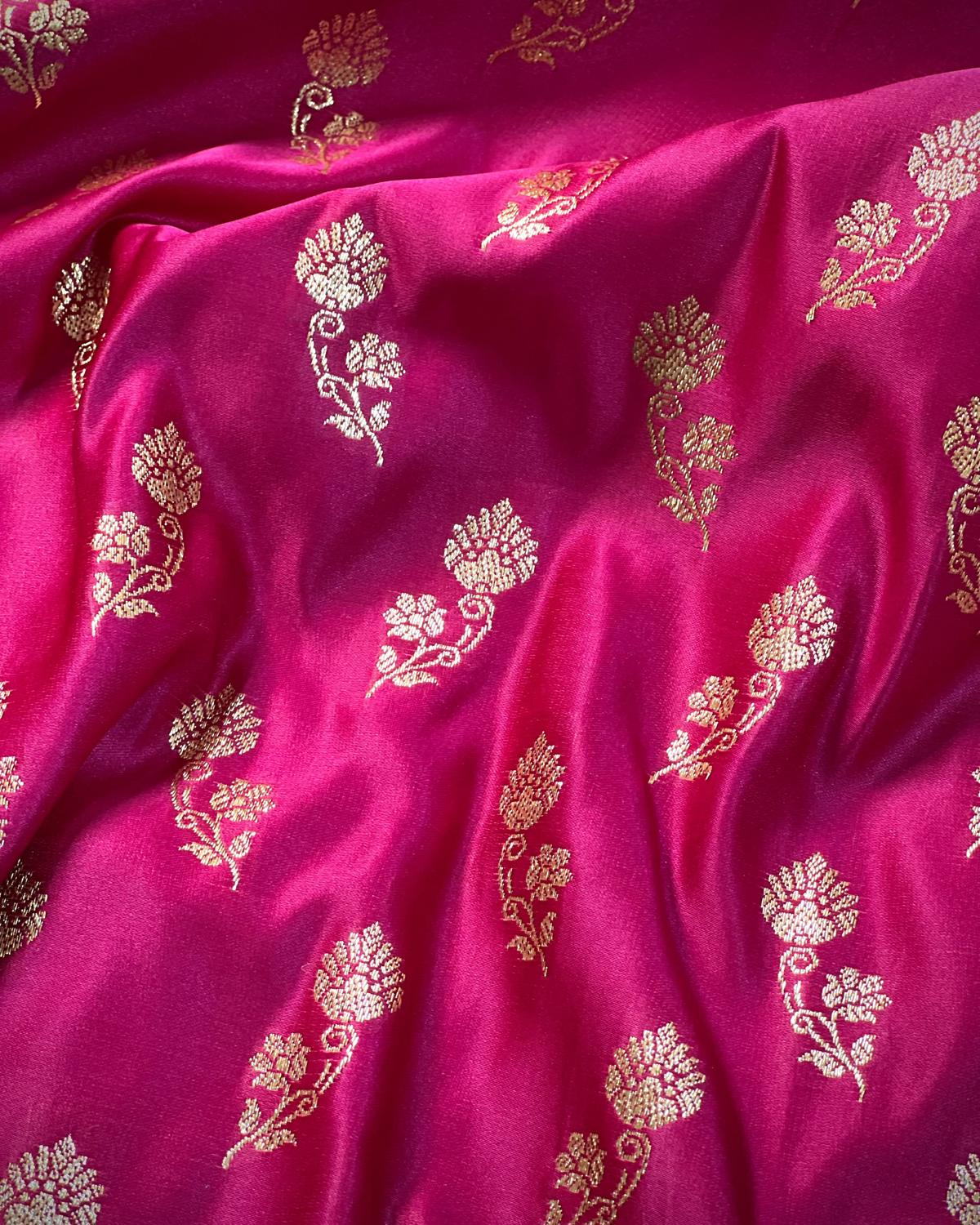 Rani Pink Shades Banarasi Floral Booti Mashru Katan Silk Saree