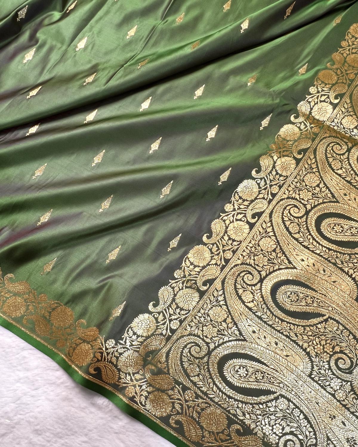 Cross Green with Purple Shades Banarasi Booti Mashru Katan Silk Saree