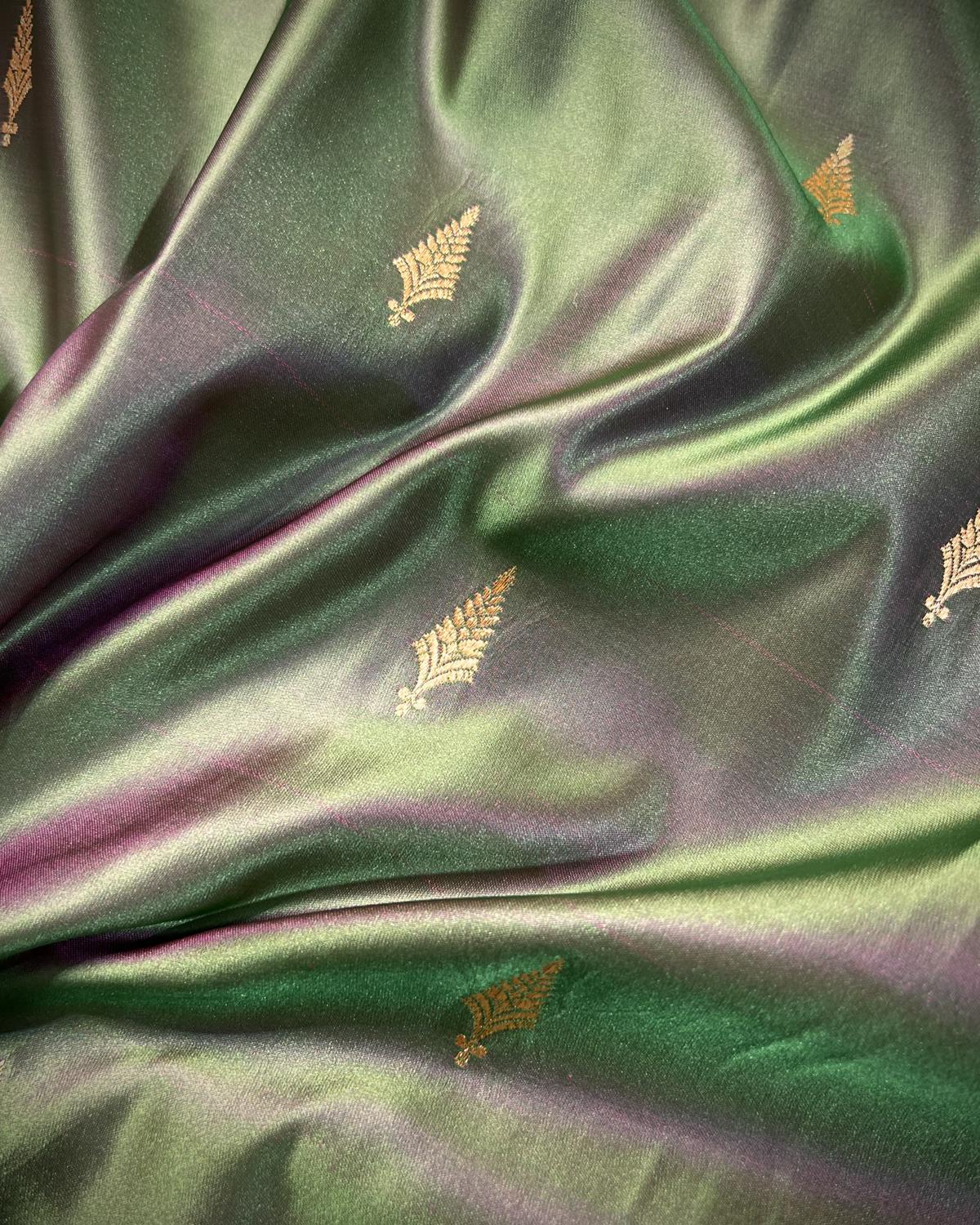 Cross Green with Purple Shades Banarasi Booti Mashru Katan Silk Saree