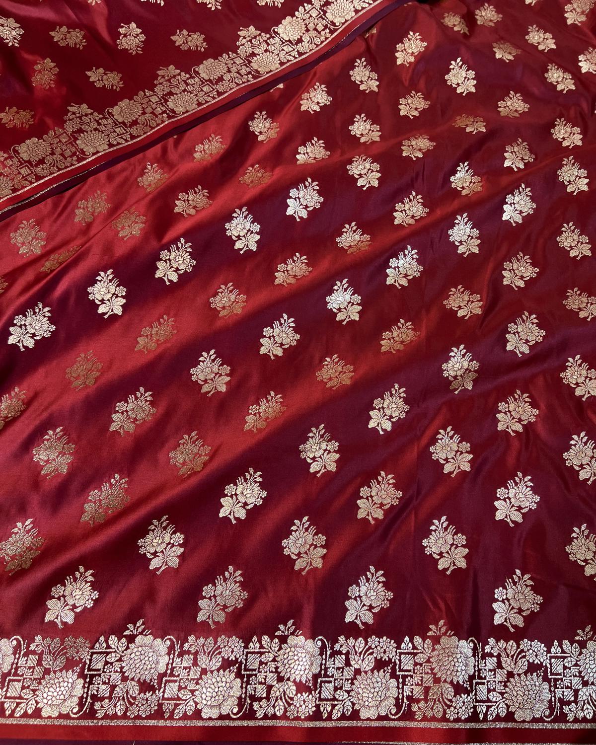 Maroon Shades Banarasi Boota Mashru Katan Silk Saree with Brocade Blouse