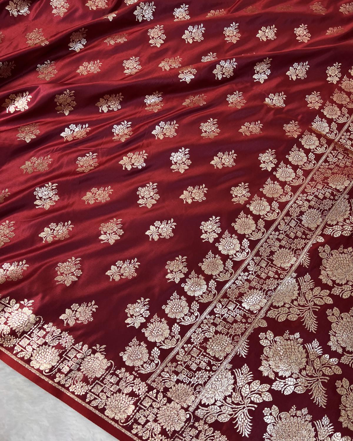 Maroon Shades Banarasi Boota Mashru Katan Silk Saree with Brocade Blouse