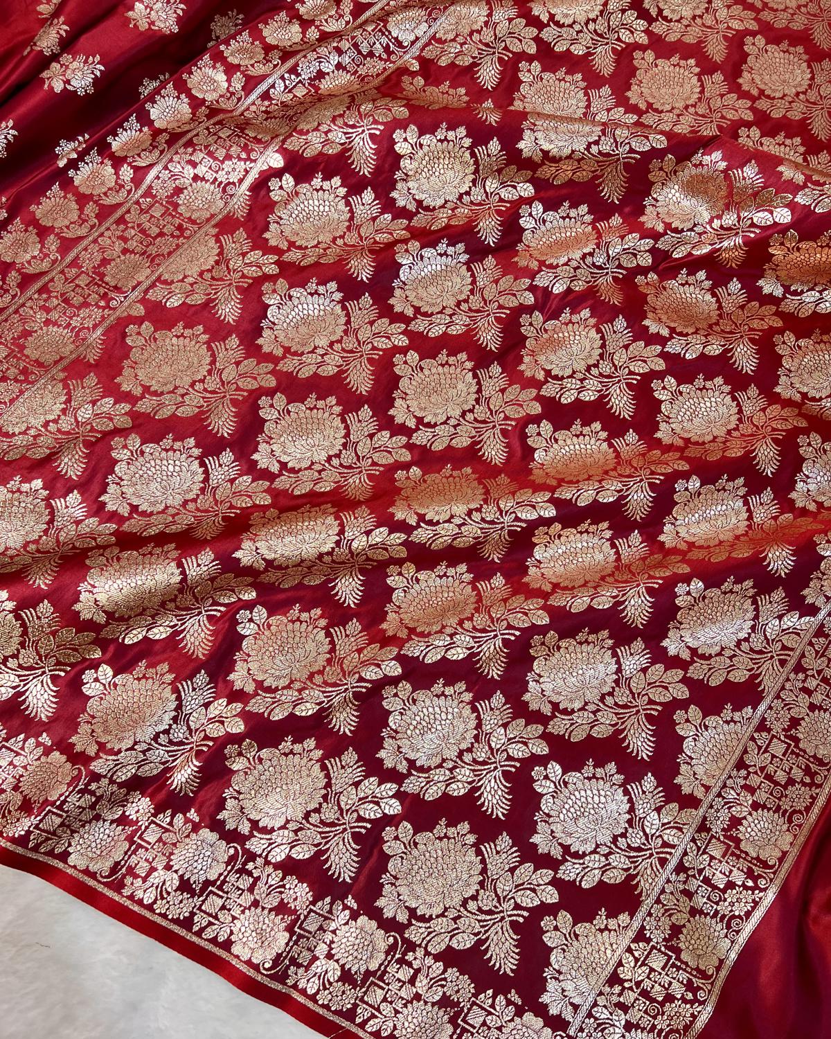 Maroon Shades Banarasi Boota Mashru Katan Silk Saree with Brocade Blouse