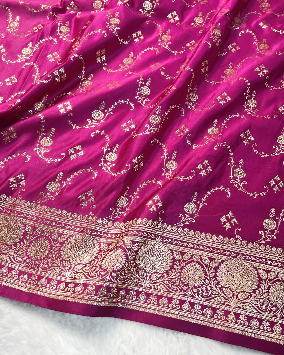 Rani Pink Shades Banarasi Shahi Jaal Mashru Katan Silk Saree