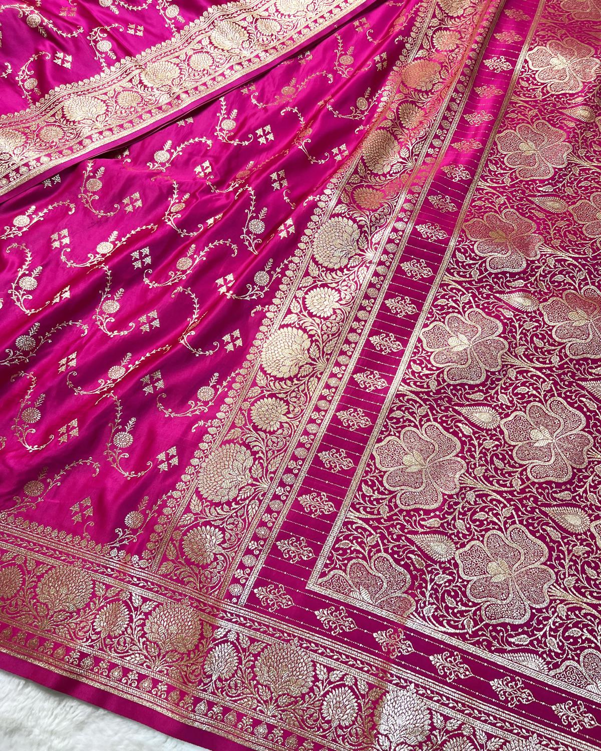 Rani Pink Shades Banarasi Shahi Jaal Mashru Katan Silk Saree