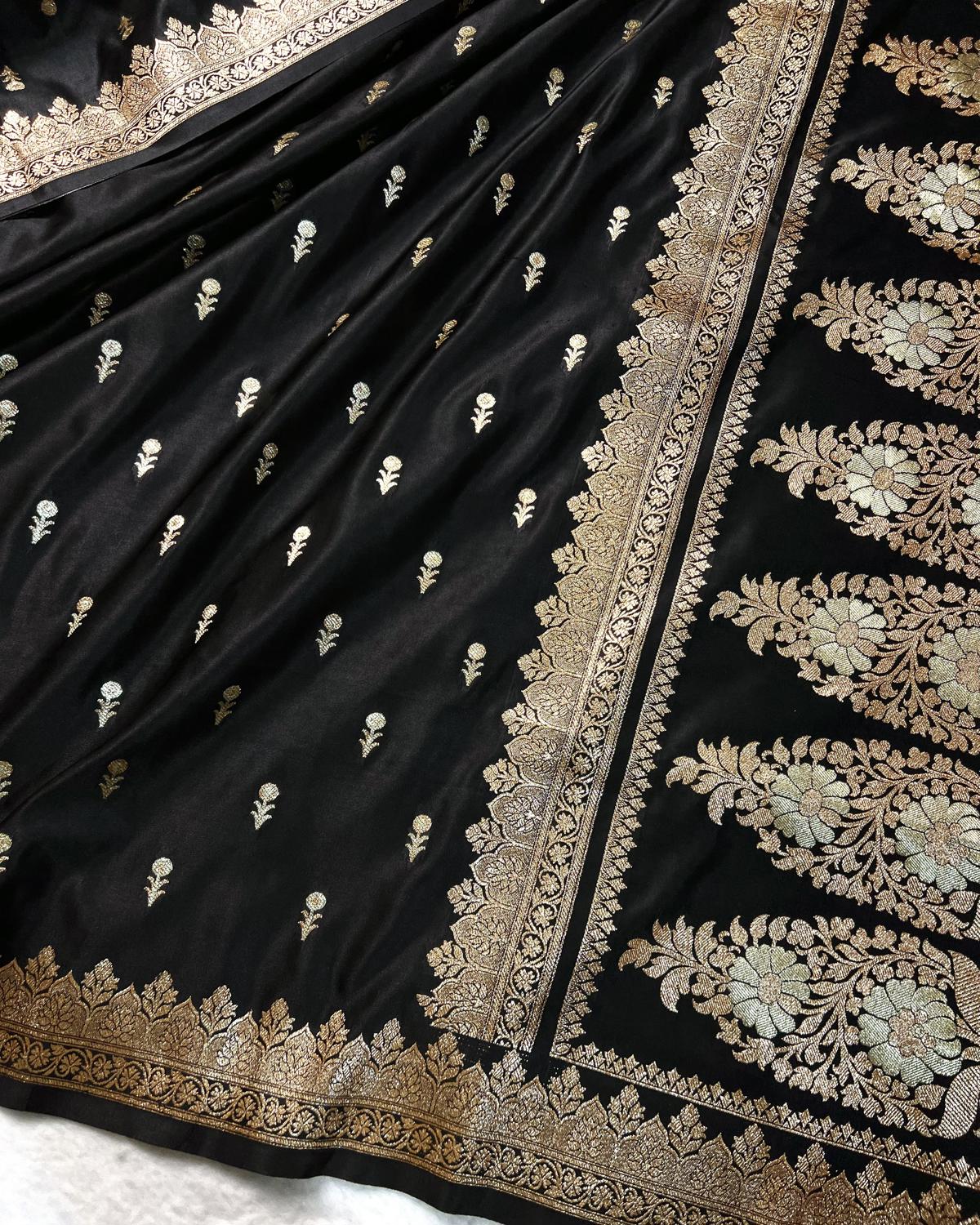Black Shade Banarasi Meena Booti Mashru Katan Silk Saree
