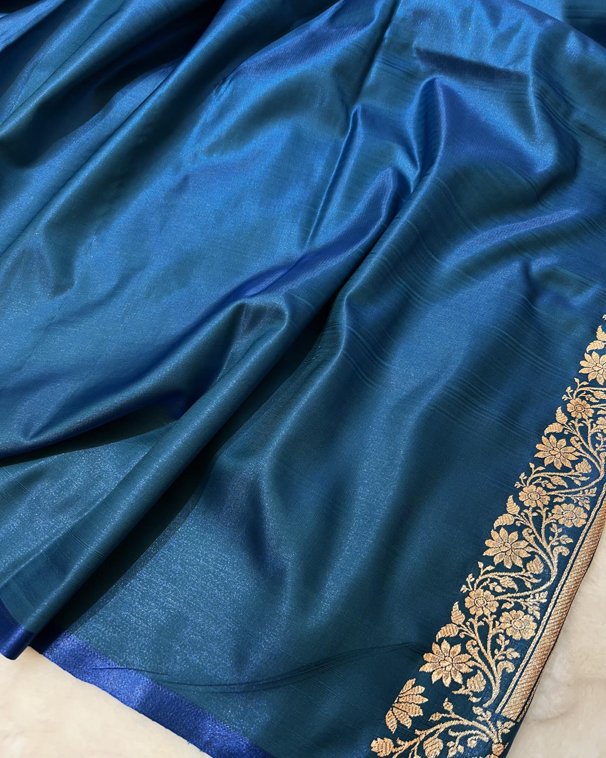 Blue Plain Blouse piece with border