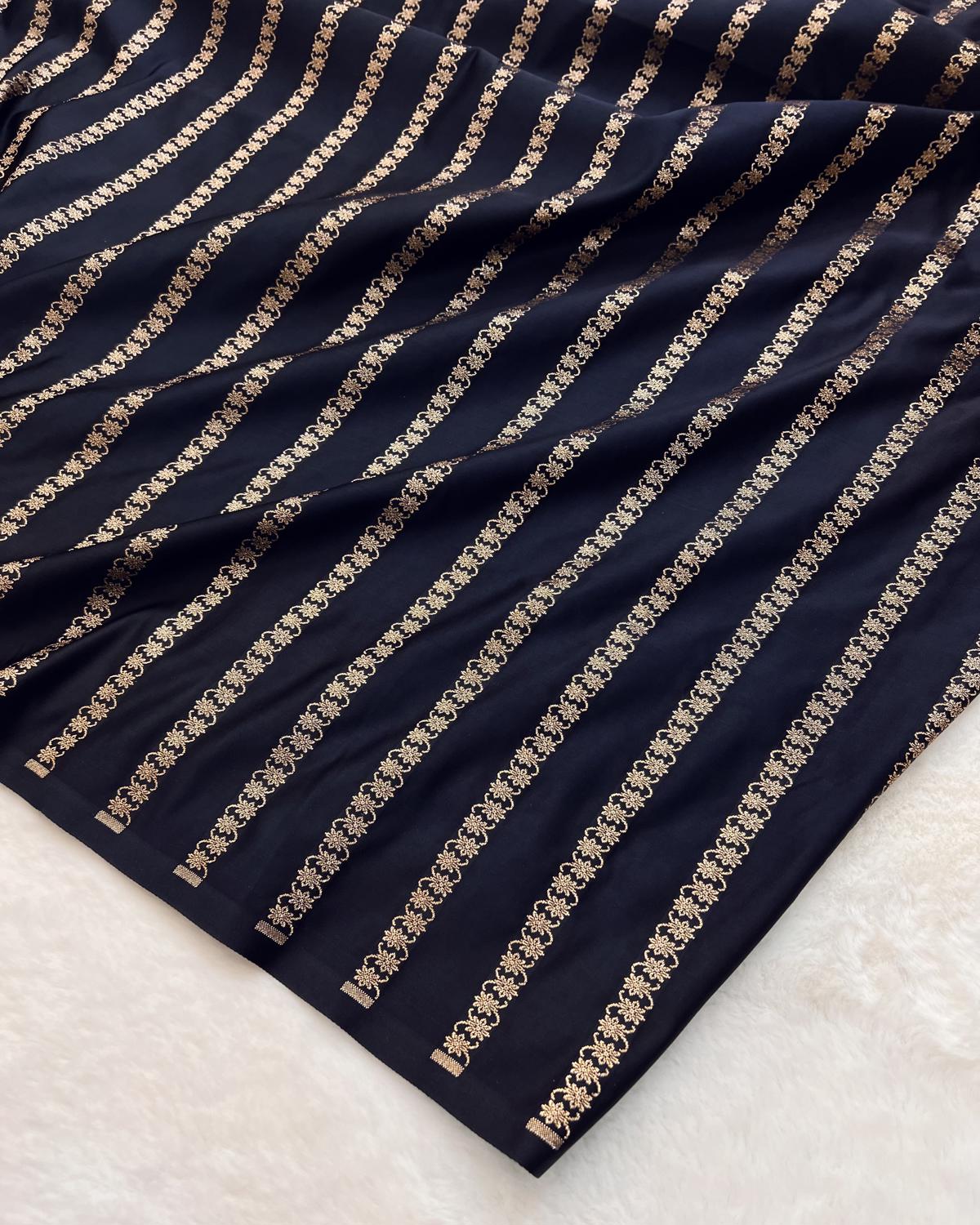 Matching Navy blue blouse piece with gold chain pattern design-Niyarah