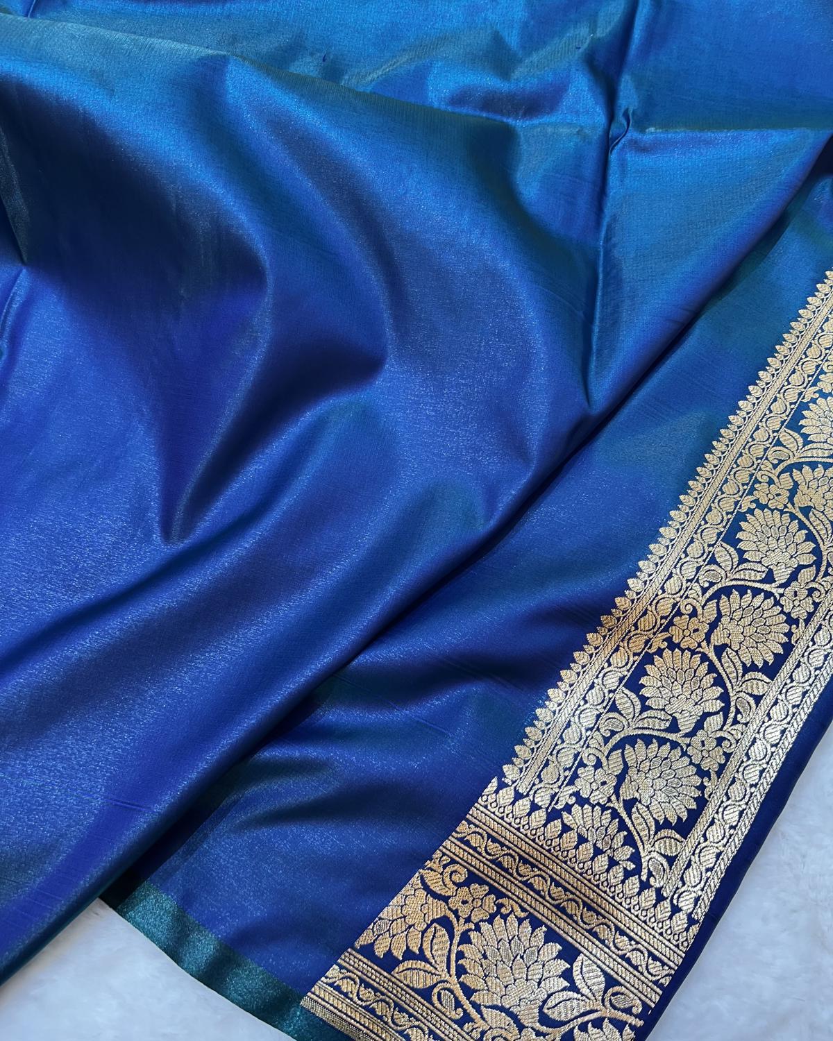 Blue fabric with gold intricate border
