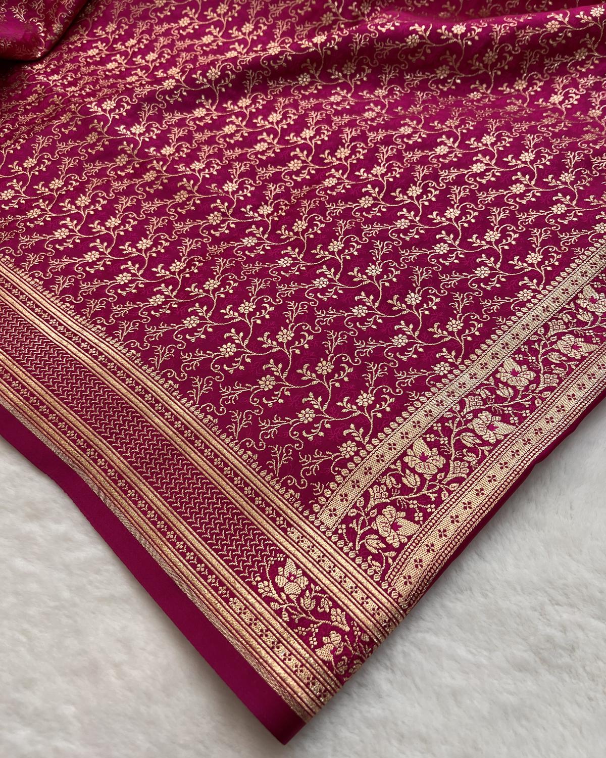 Bottle Green-Rani Shade Banarasi Micro Booti Katan Silk Saree