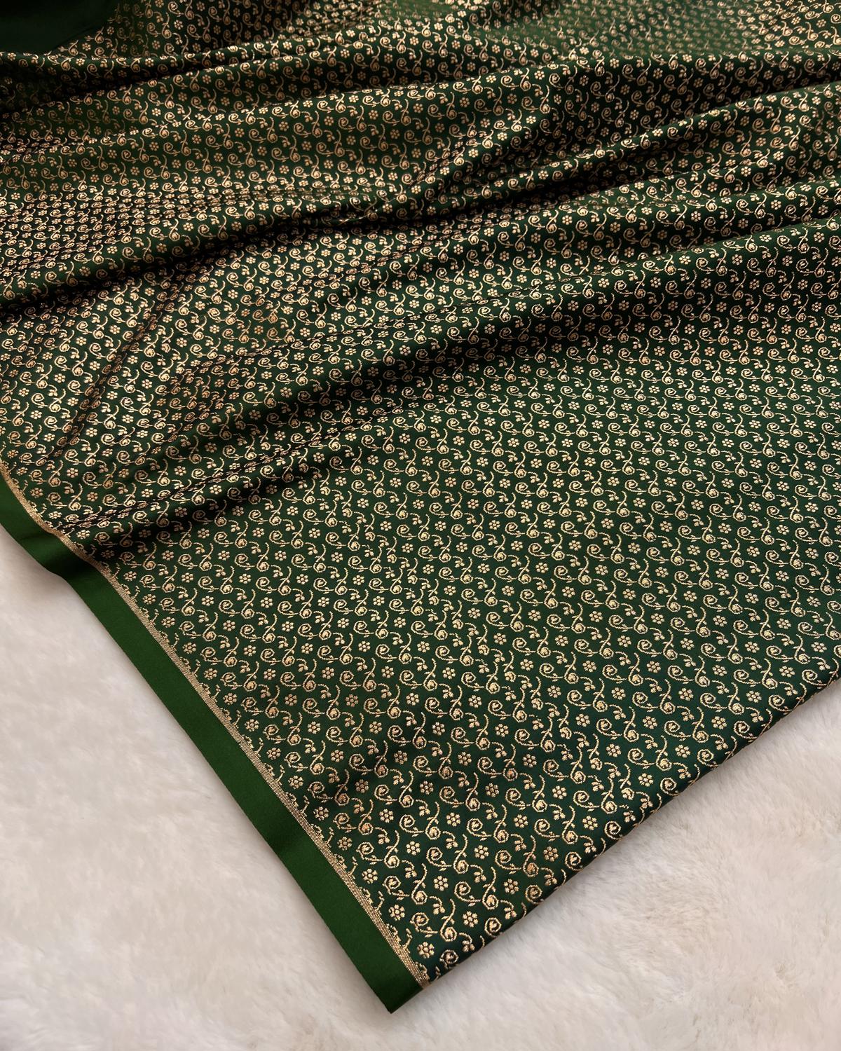 Cross Bottle Green Banarasi Floral Booti Mashru Silk Saree