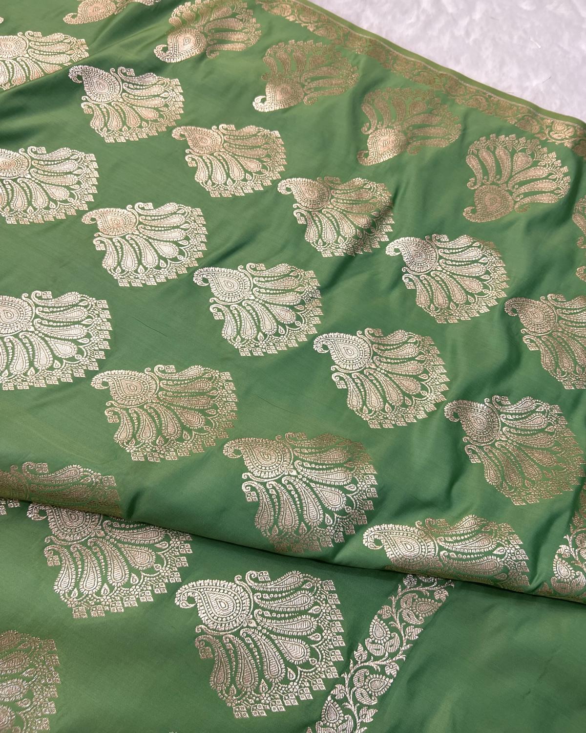 Pista Green Shade Banarasi Boota Border Katan Silk Saree