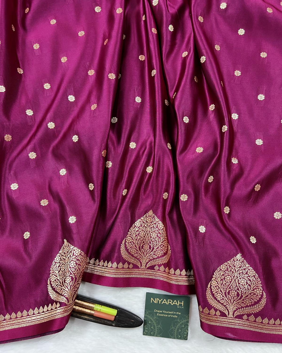 Purple Shades Banarasi Boota Border Mashru Katan Silk Saree