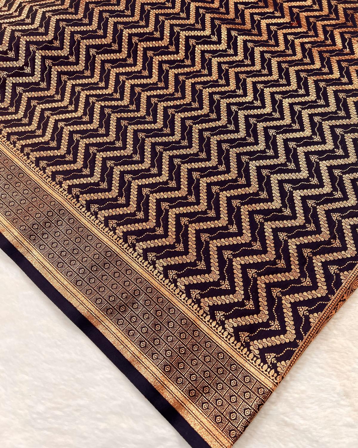 Navy Blue Banarasi Micro Booti Pattern Katan Silk Saree