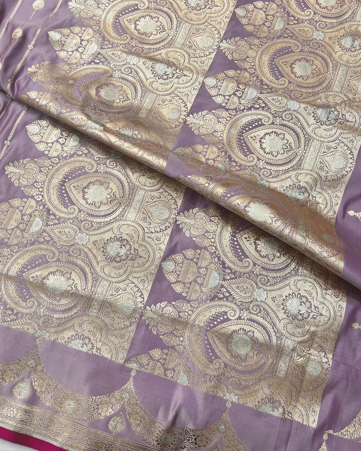 lavender banarasi saree and gold paisley pattern