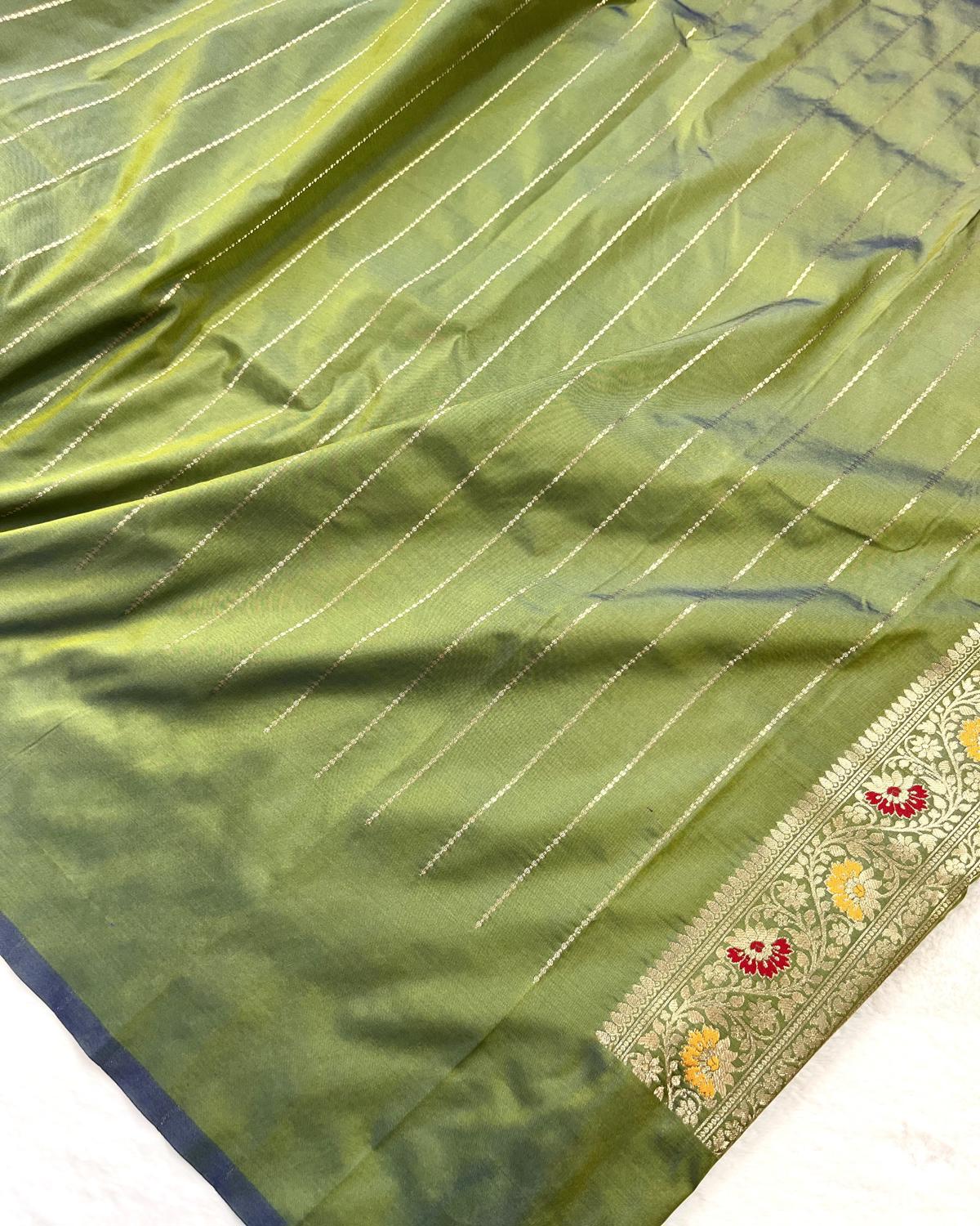 Partywear Mehandi Banarasi Leafy Boota Meena Border Katan Silk Saree