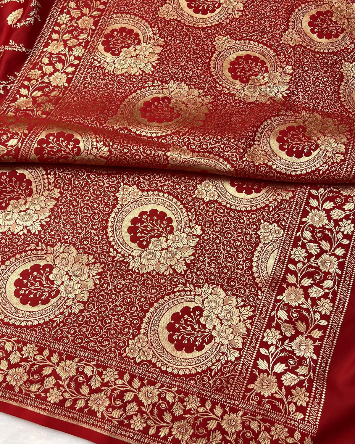 Classic Red Banarasi Floral Jaal Pattern Katan Silk Saree