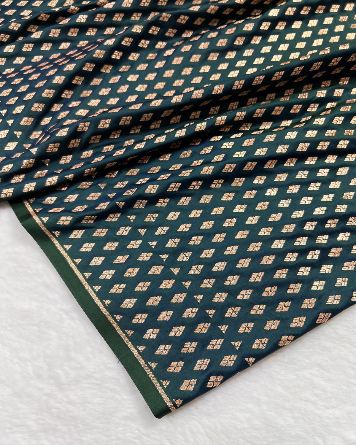 Deep Peacock Green Shades Banarasi Floral Double booti Mashru Katan Silk Saree